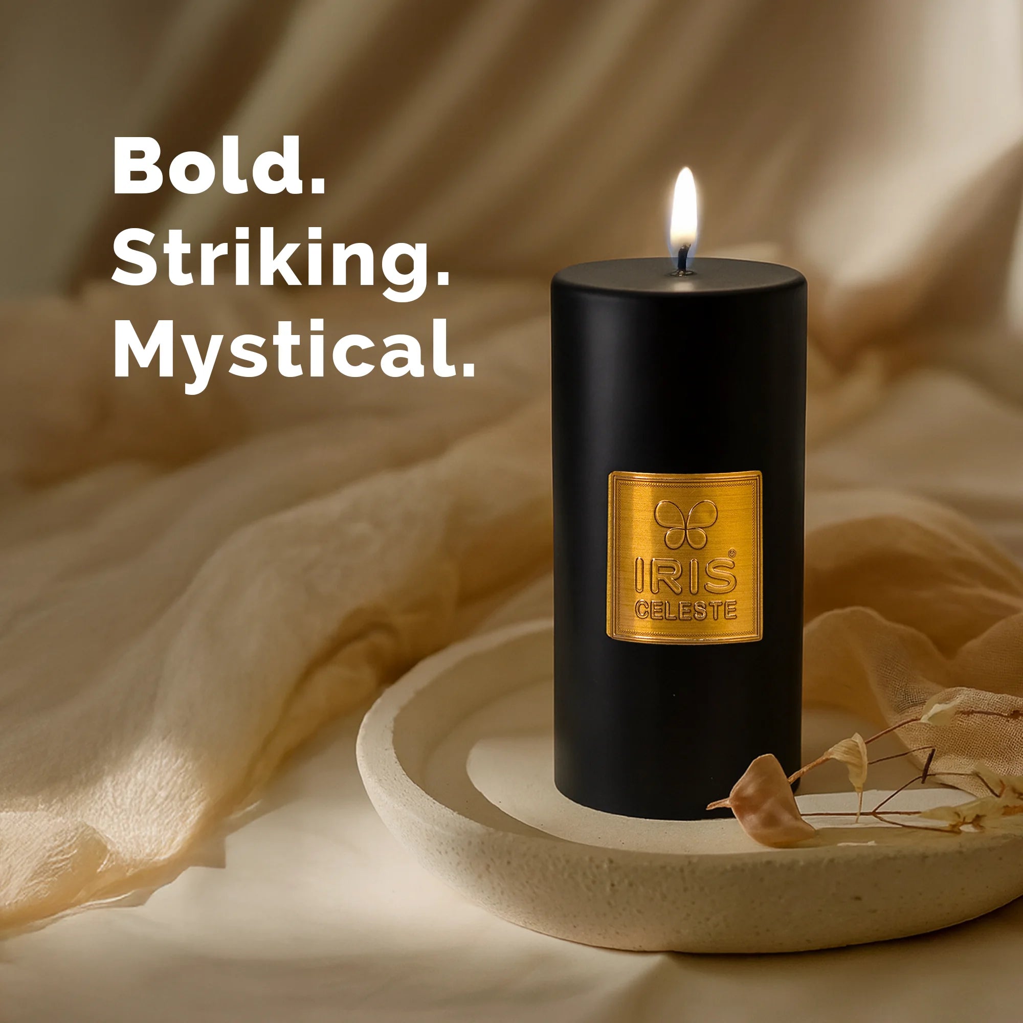 IRIS Celeste Black Oudh Scented Premium Pillar Candle | Large