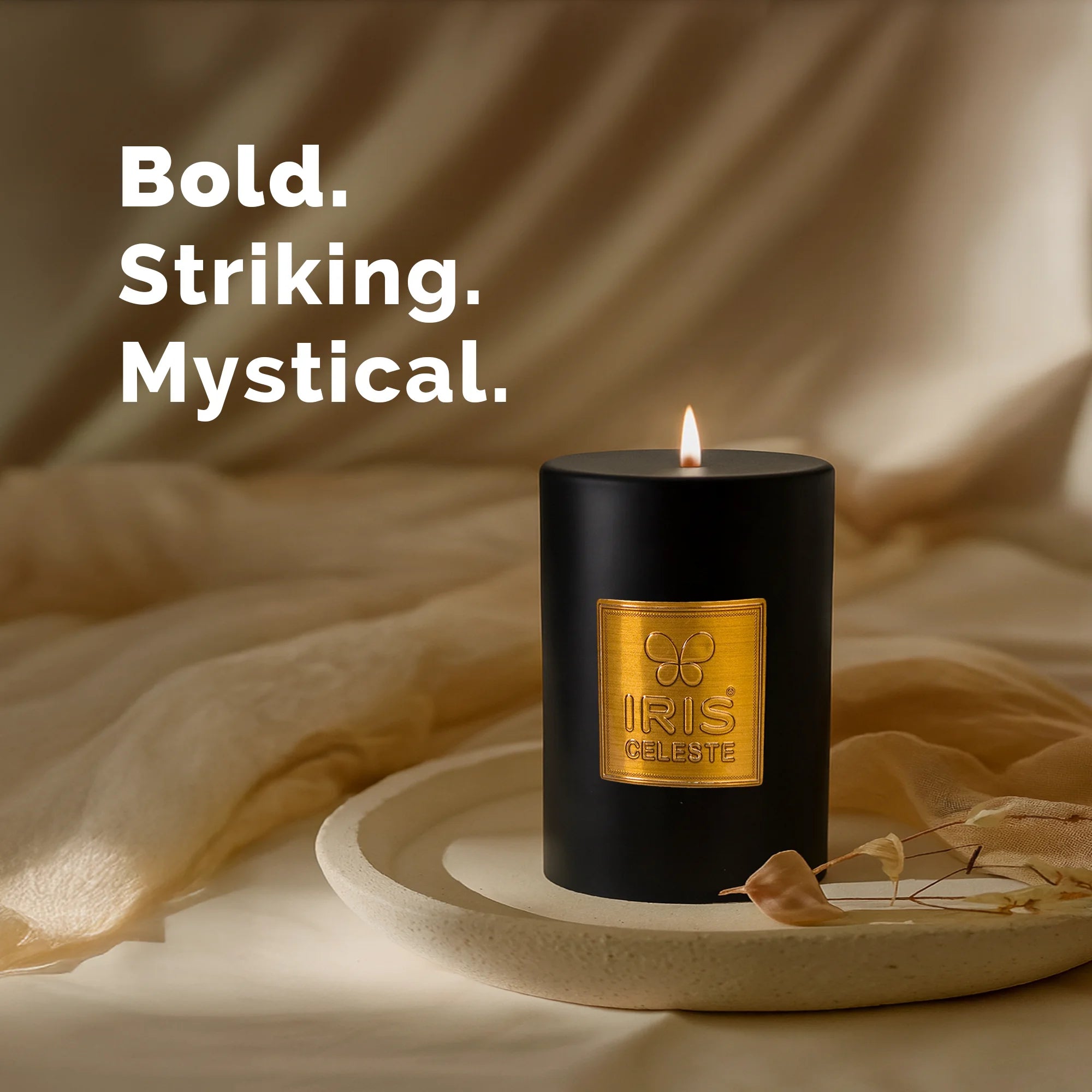 IRIS Celeste Black Oudh Scented Premium Pillar Candle | Small