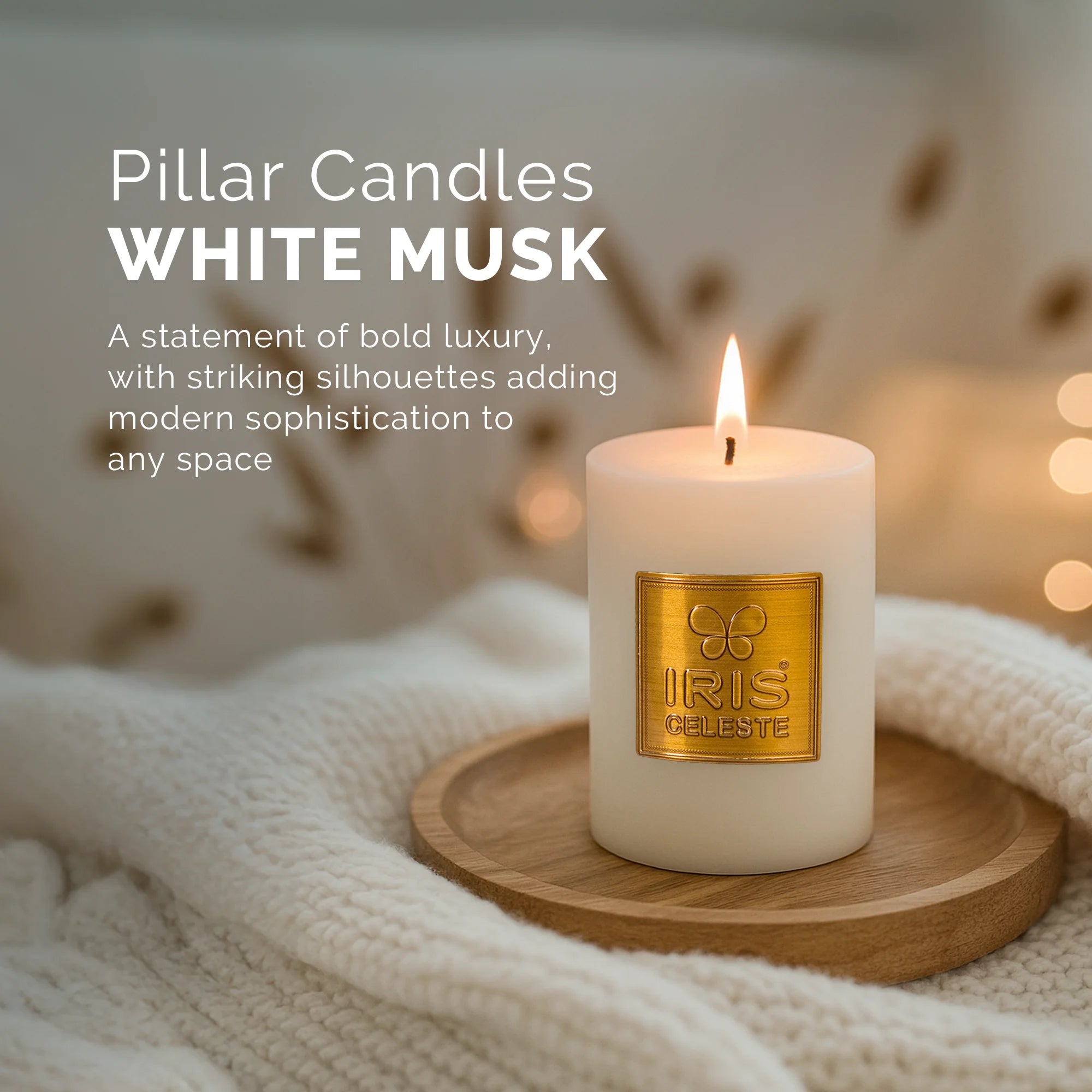 IRIS Celeste White Musk Scented Premium Pillar Candle | Small