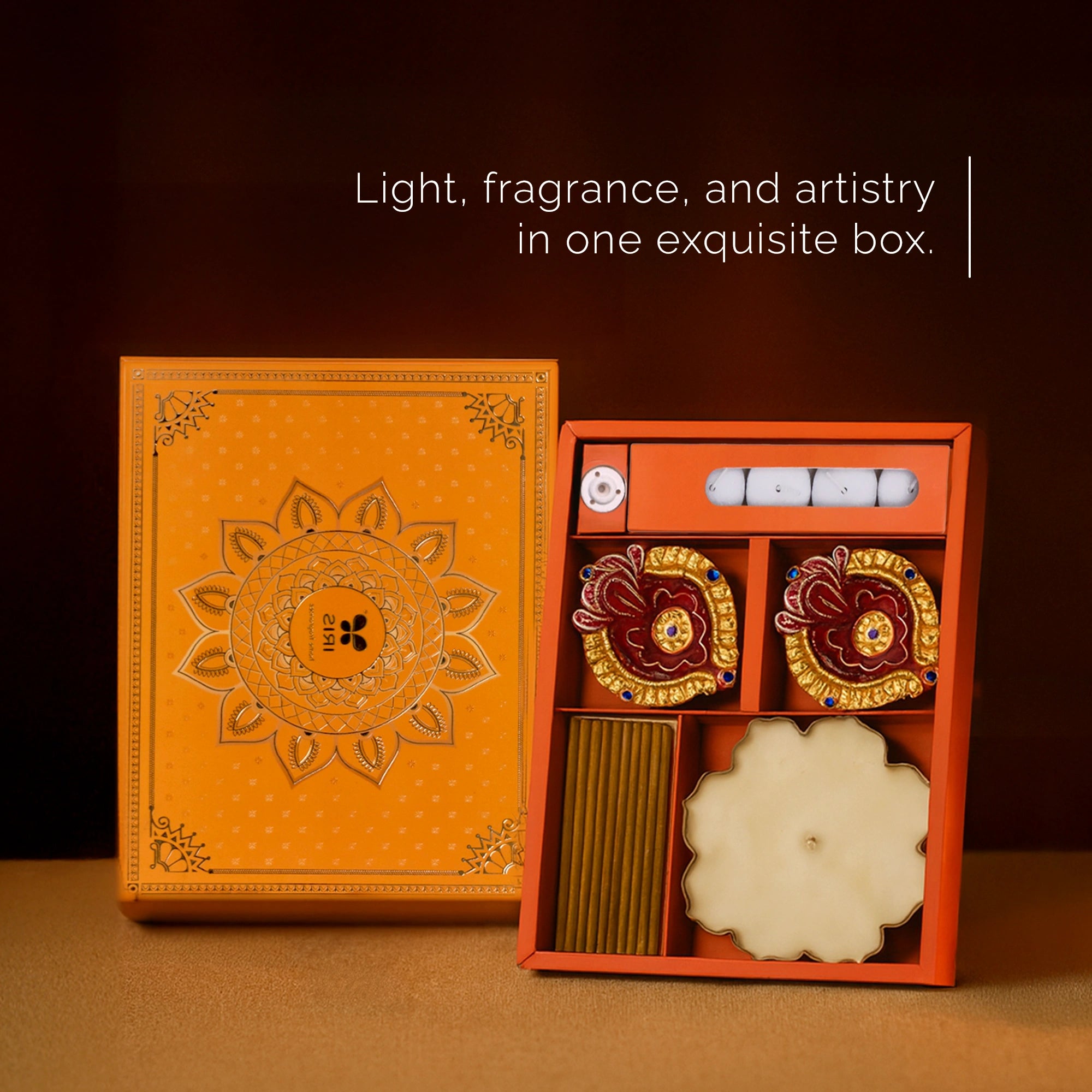 IRIS Festive Gift Set with Diya, Urli Candle & Tealight