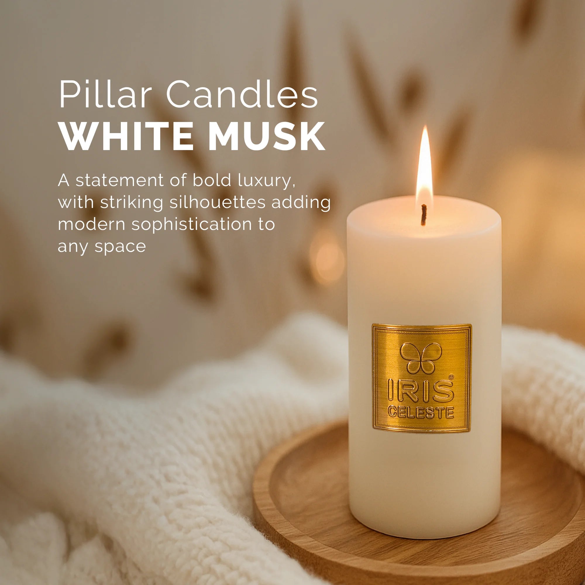 IRIS Celeste White Musk Scented Premium Pillar Candle | Large