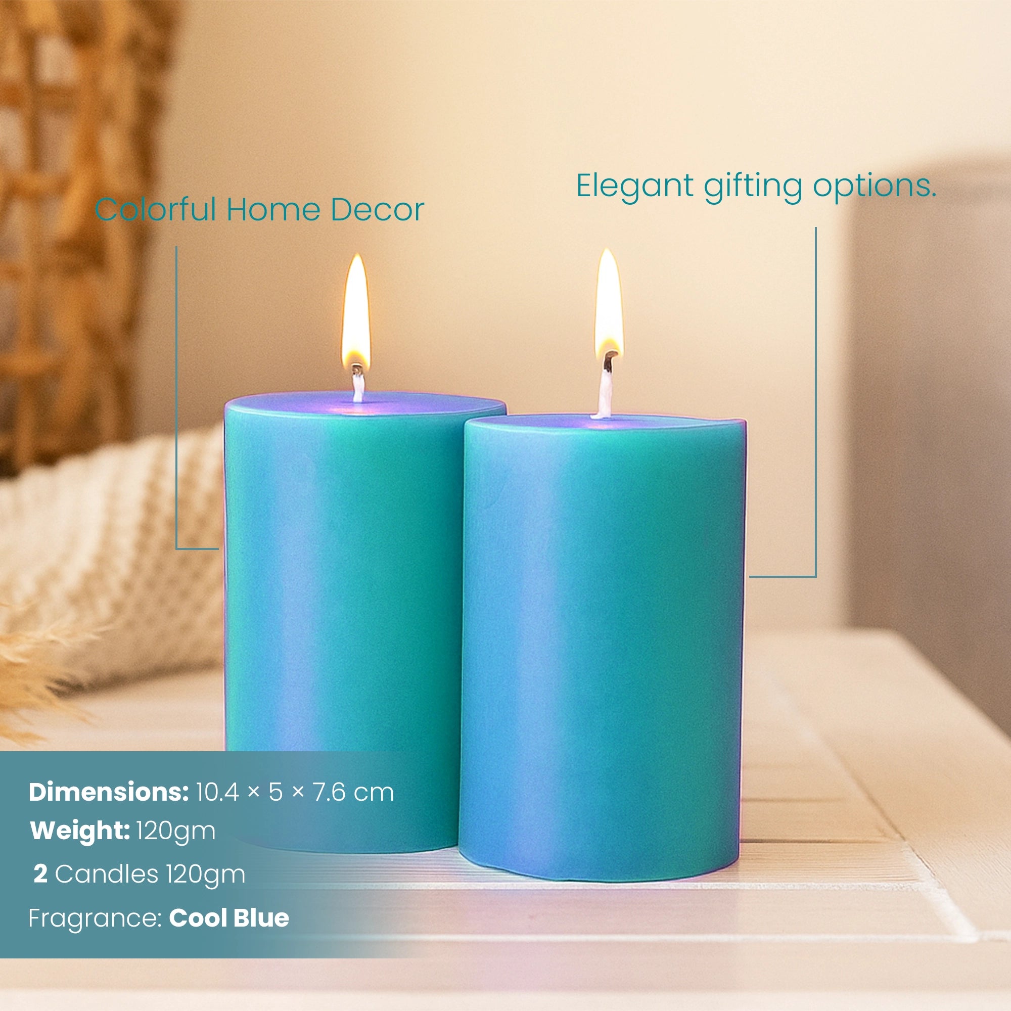 IRIS Cool Blue Fragranced Pillar Candles - Set of 2