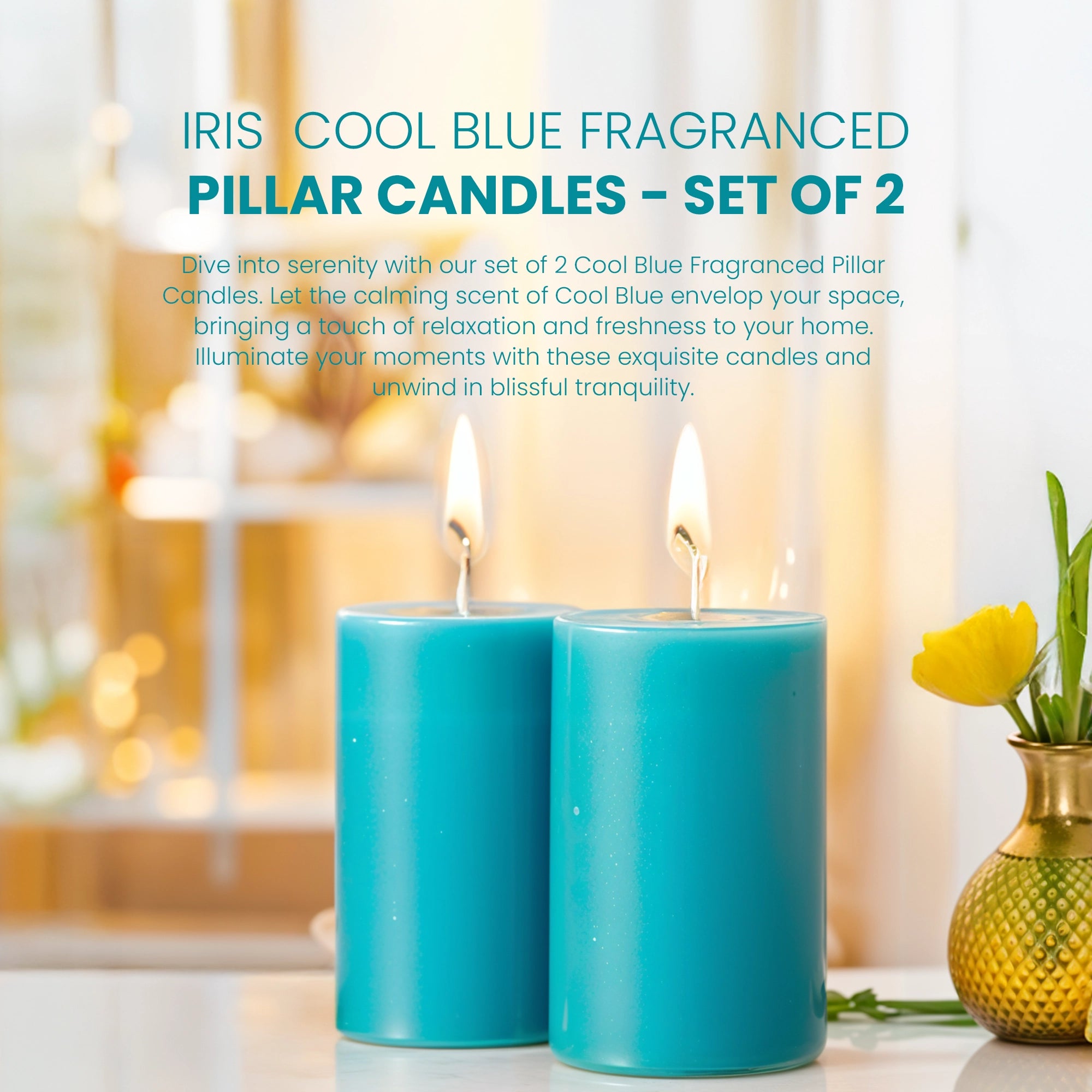 IRIS Cool Blue Fragranced Pillar Candles - Set of 2