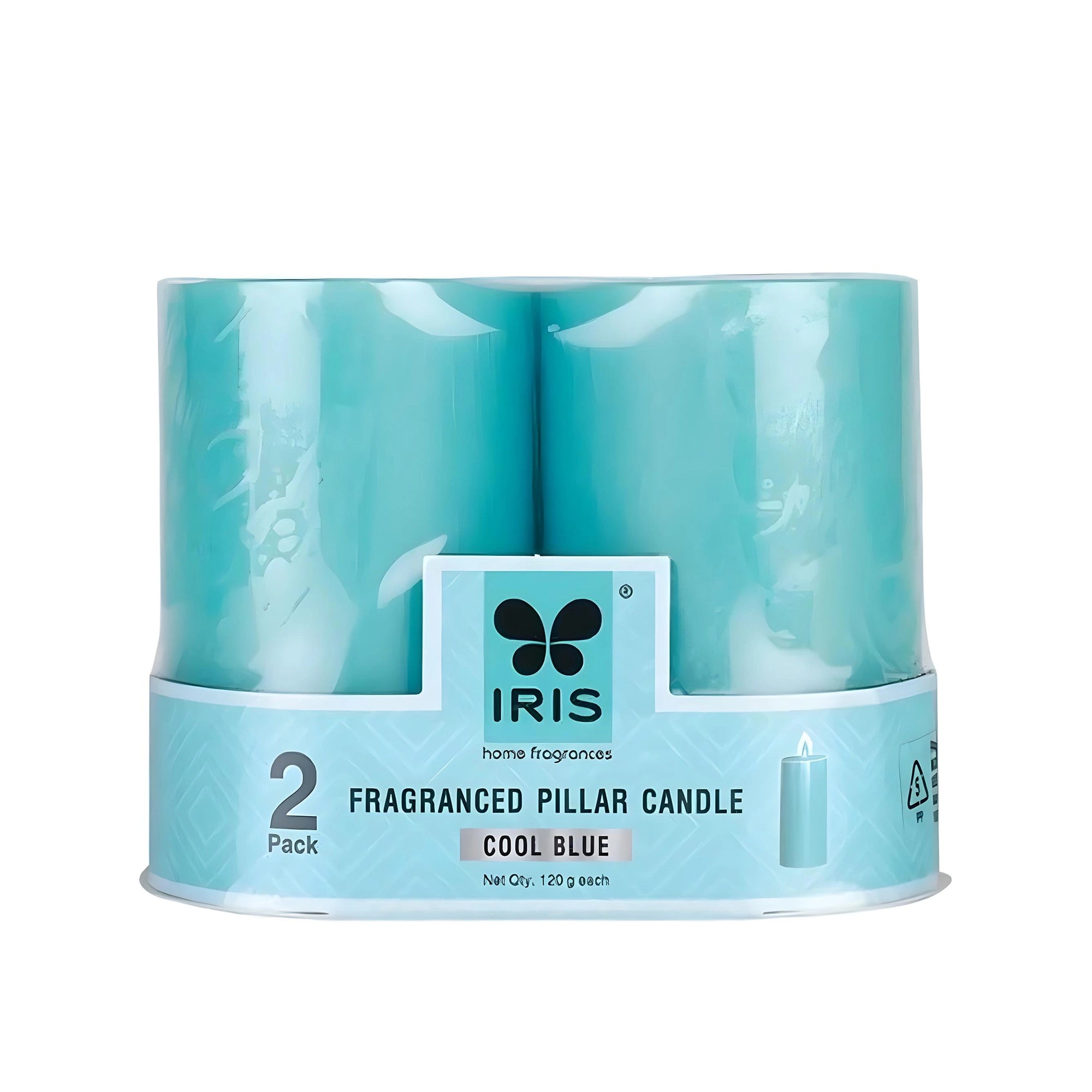 IRIS Cool Blue Fragranced Pillar Candles - Set of 2