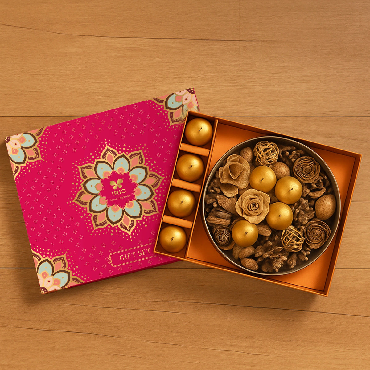 An IRIS premium urli gift set in a rigid presentation box