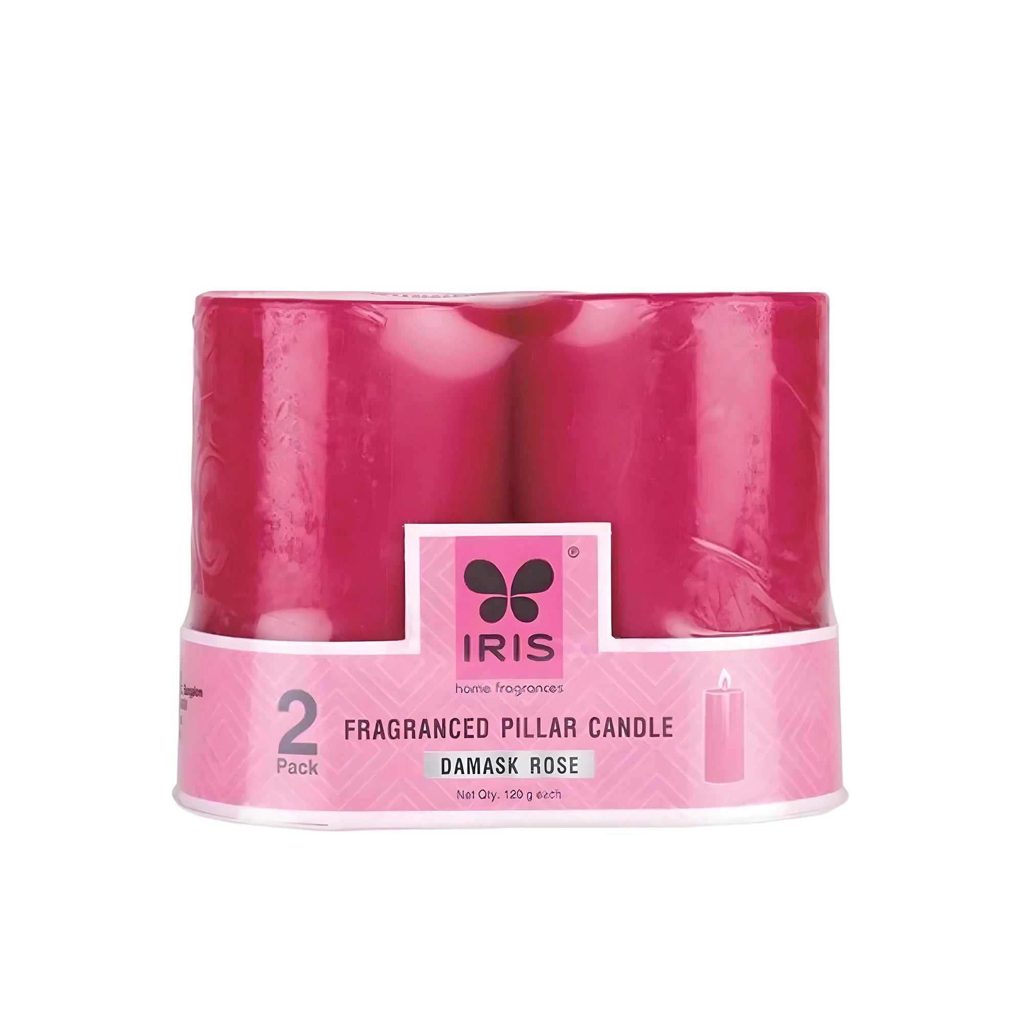 IRIS Damask Rose Fragranced Pillar Candles - Set of 2
