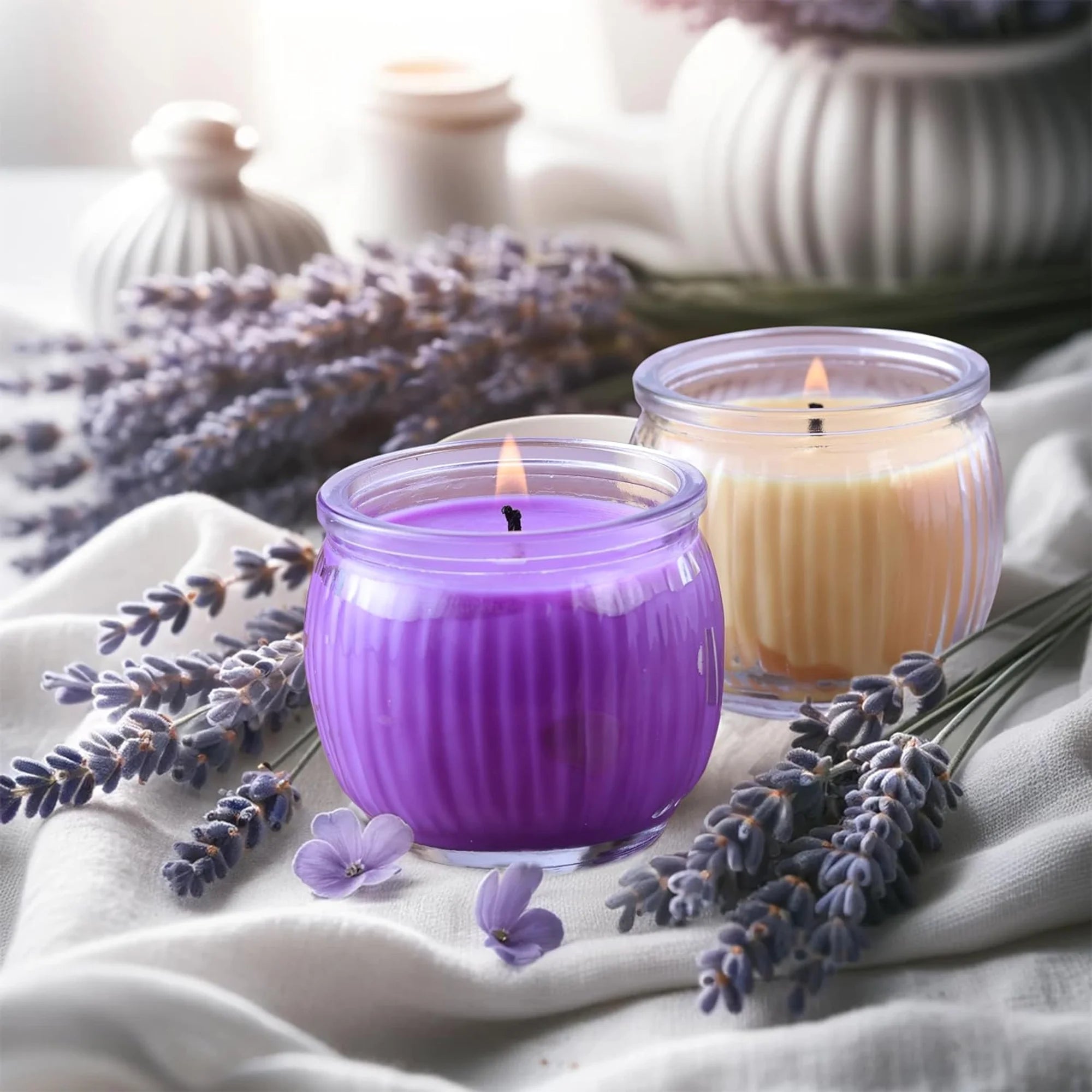 IRIS Ribbed Jar Candles - Lavender & Mango Sorbet