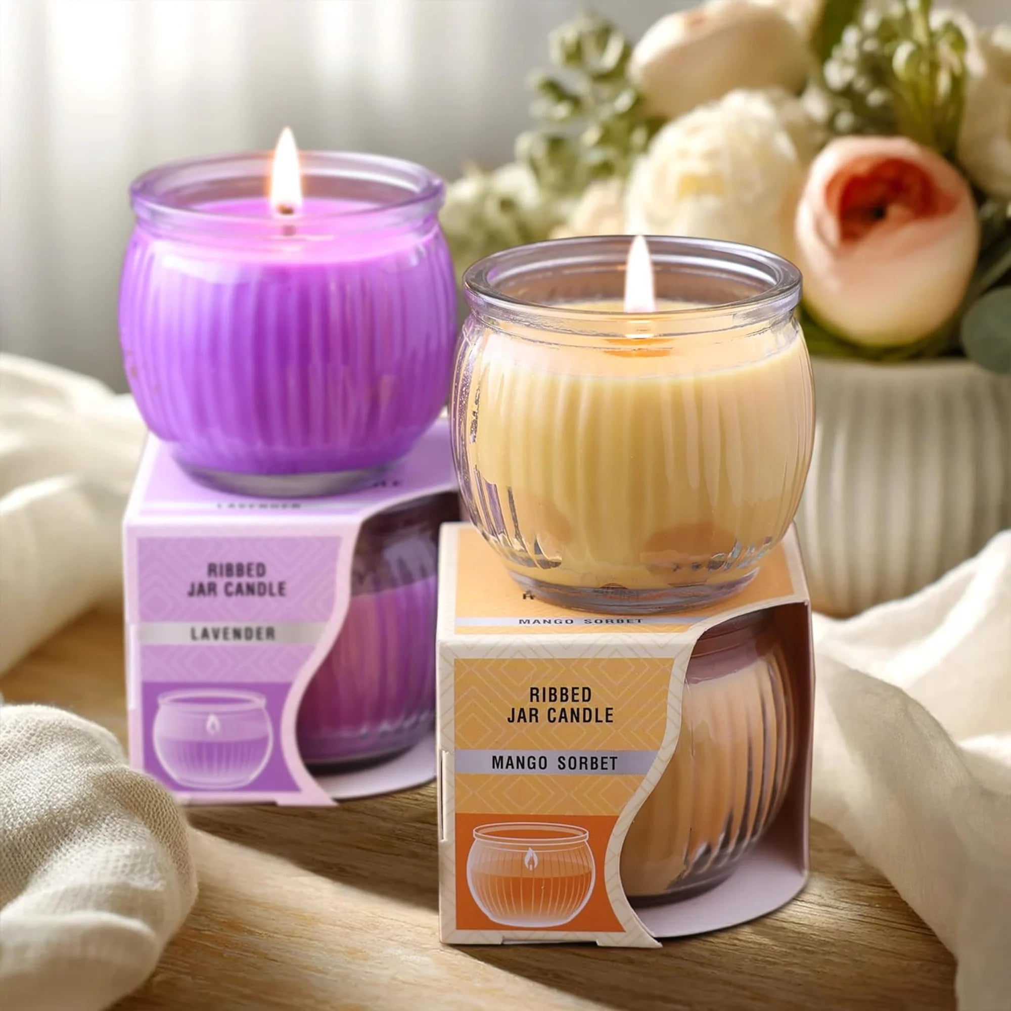 IRIS Ribbed Jar Candles - Lavender & Mango Sorbet