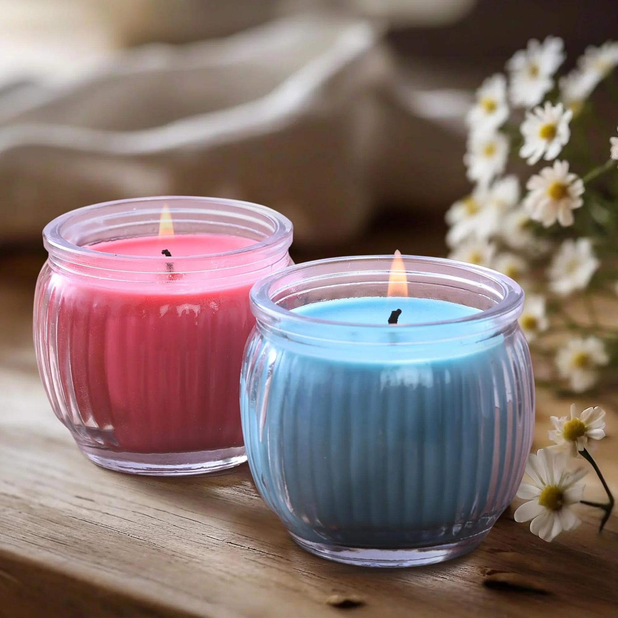 IRIS Ribbed Jar Candles - Cool Blue & Damask Rose