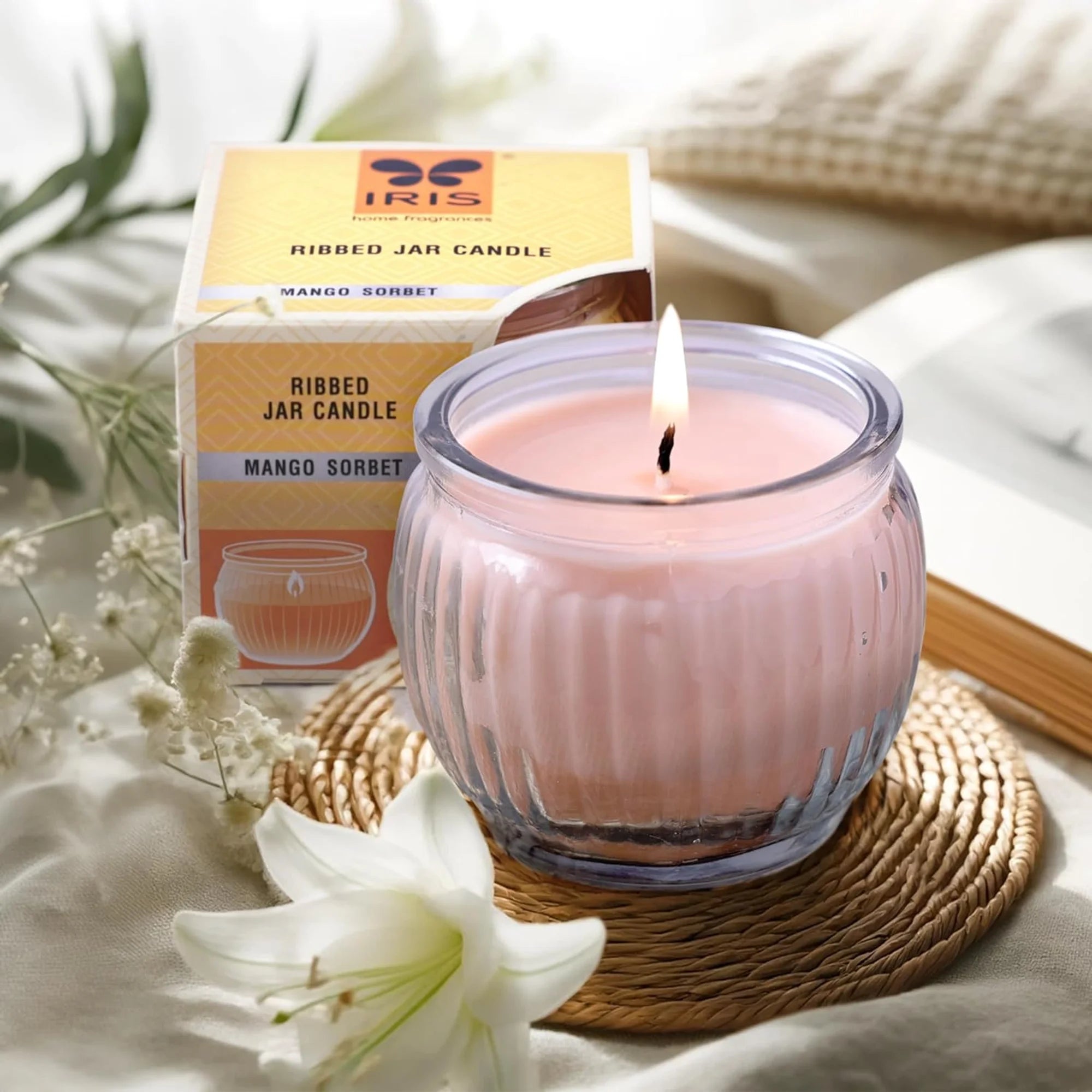 IRIS Ribbed Jar Candles - Mango Sorbet & Peach Pomegranate