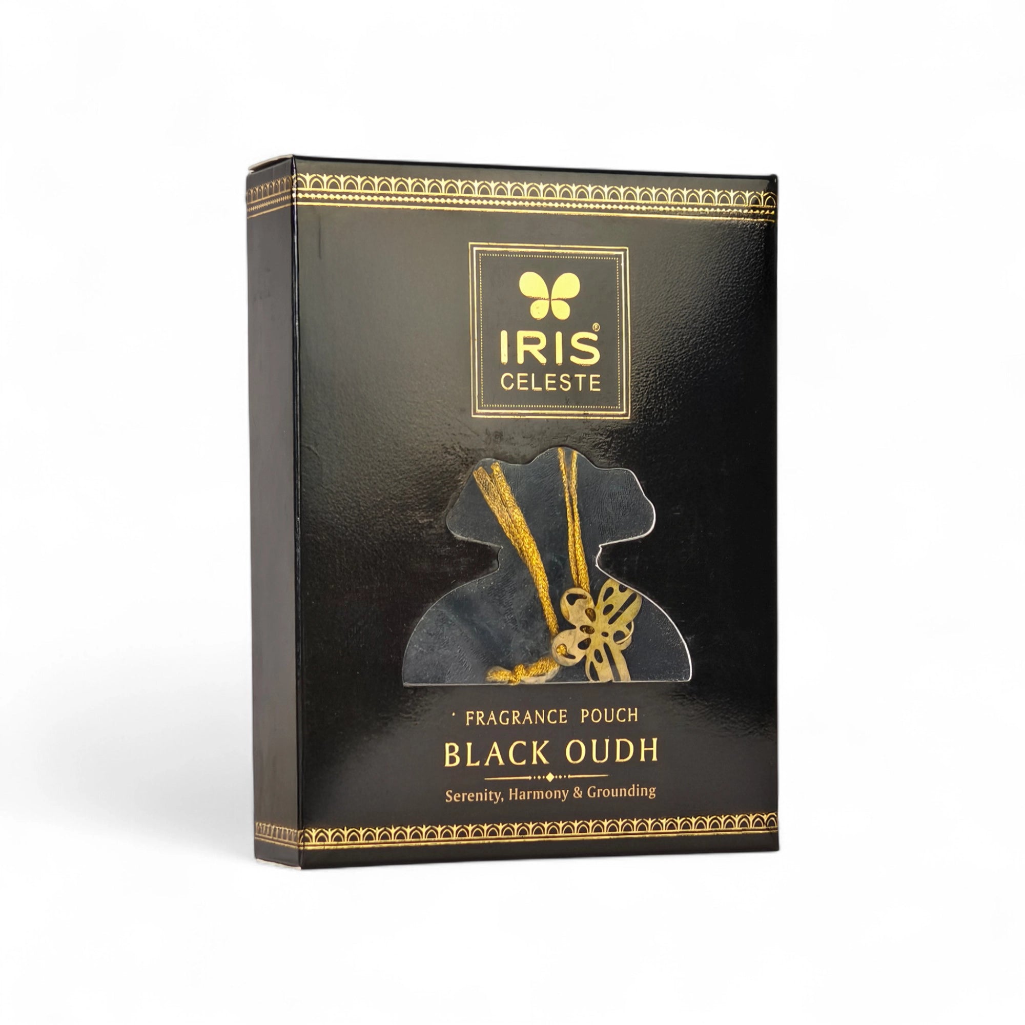 IRIS Celeste Black Oudh Fragrance Pouch for Car, Wardrobe & Closets | Eva Beads