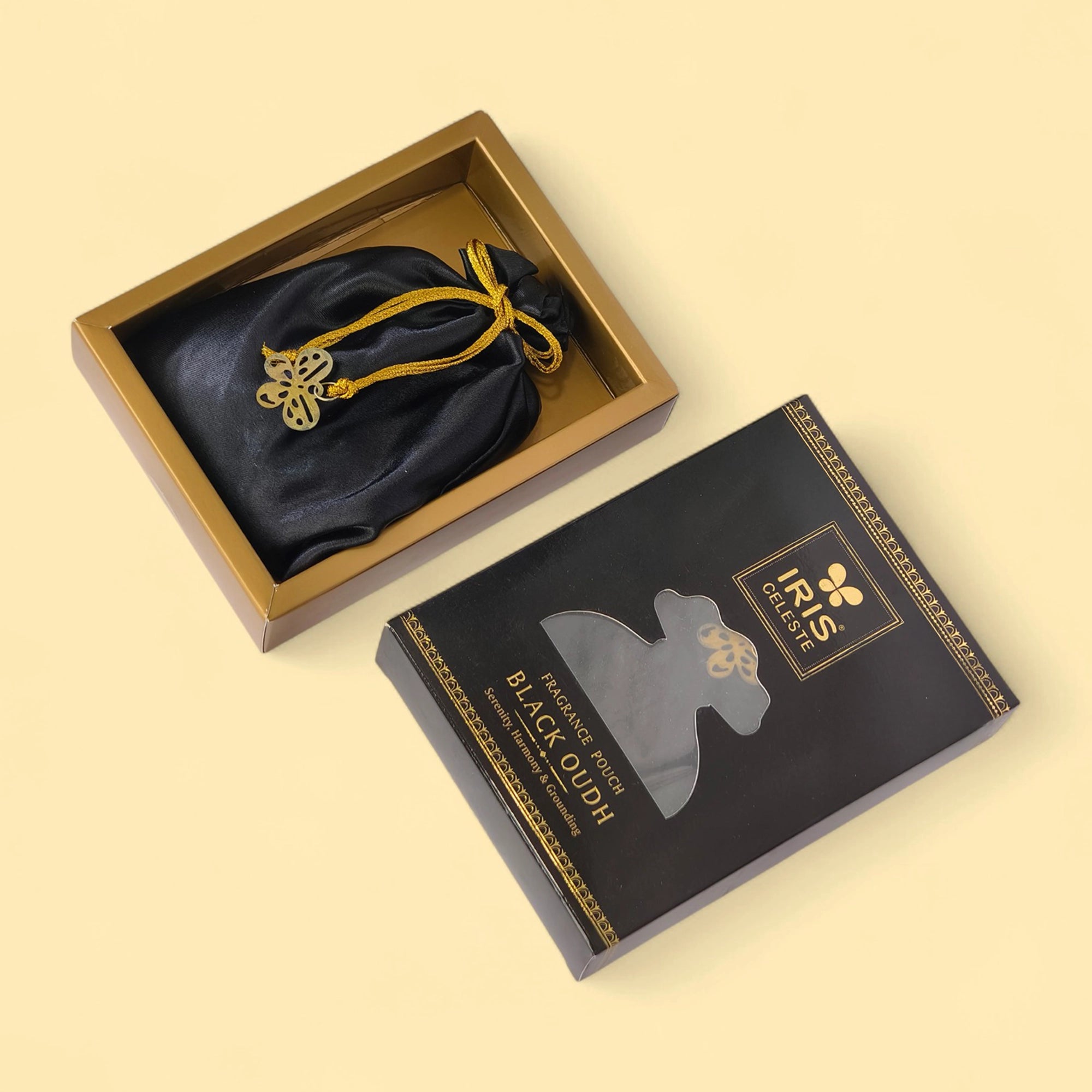 IRIS Celeste Black Oudh Fragrance Pouch for Car, Wardrobe & Closets | Eva Beads