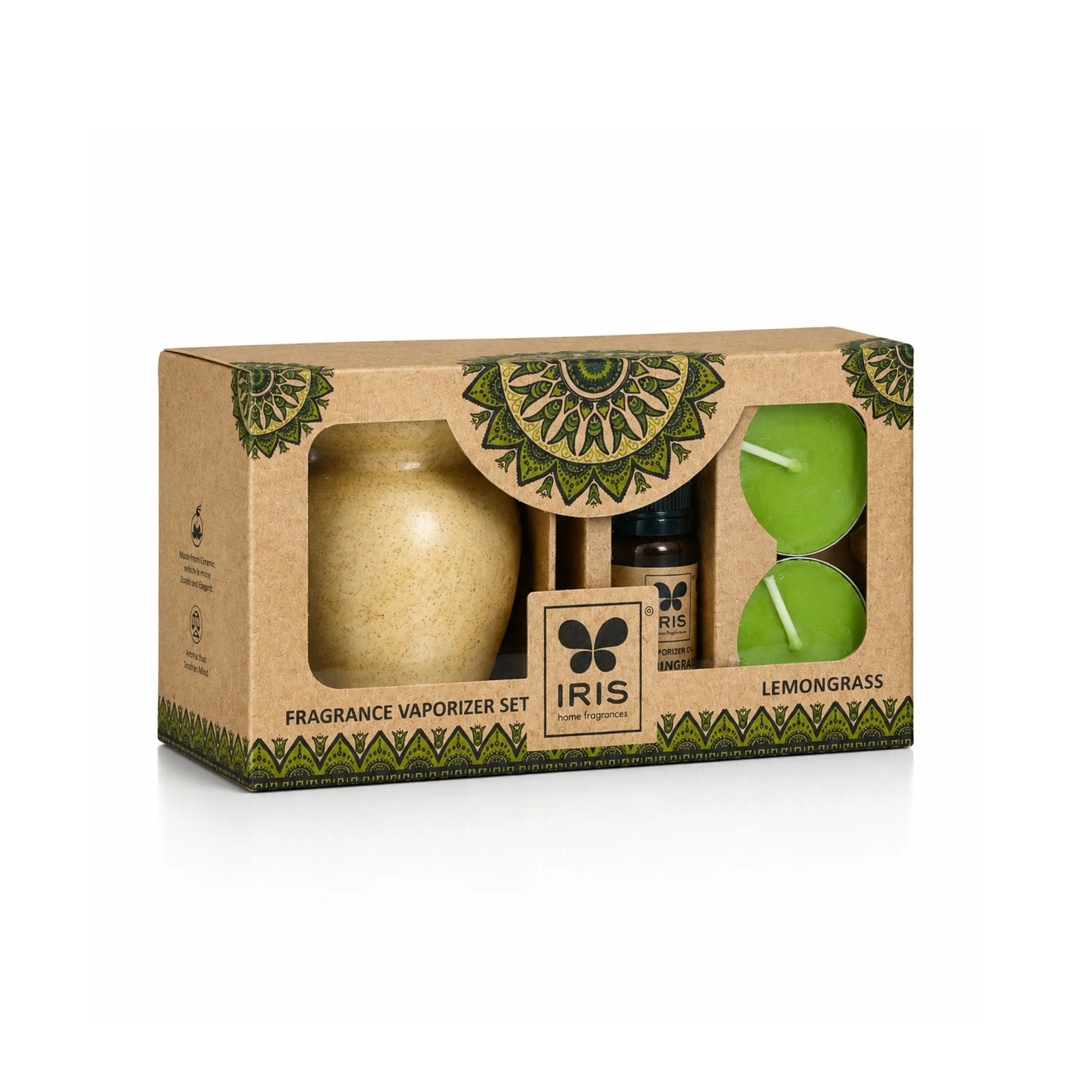 Lemongrass Aroma Diffuser Set | Ceramic Burner with Fragrance Oil & Tealights