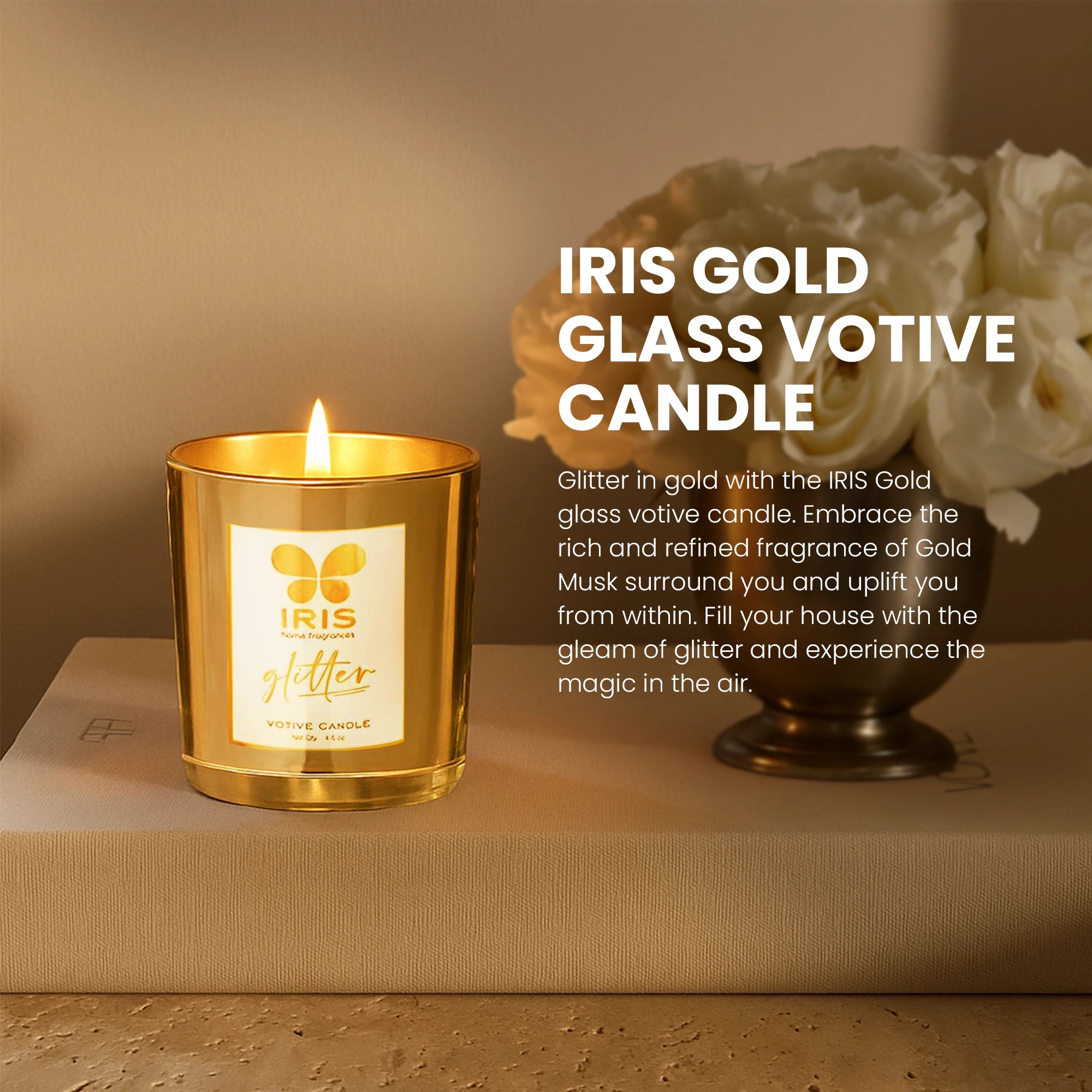 IRIS Gold Glass Votive Pack of 2