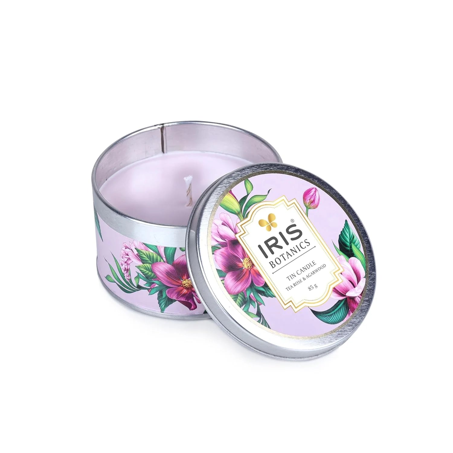 IRIS Botanics Tin Candle (128gm)-Tea Rose & Agarwood