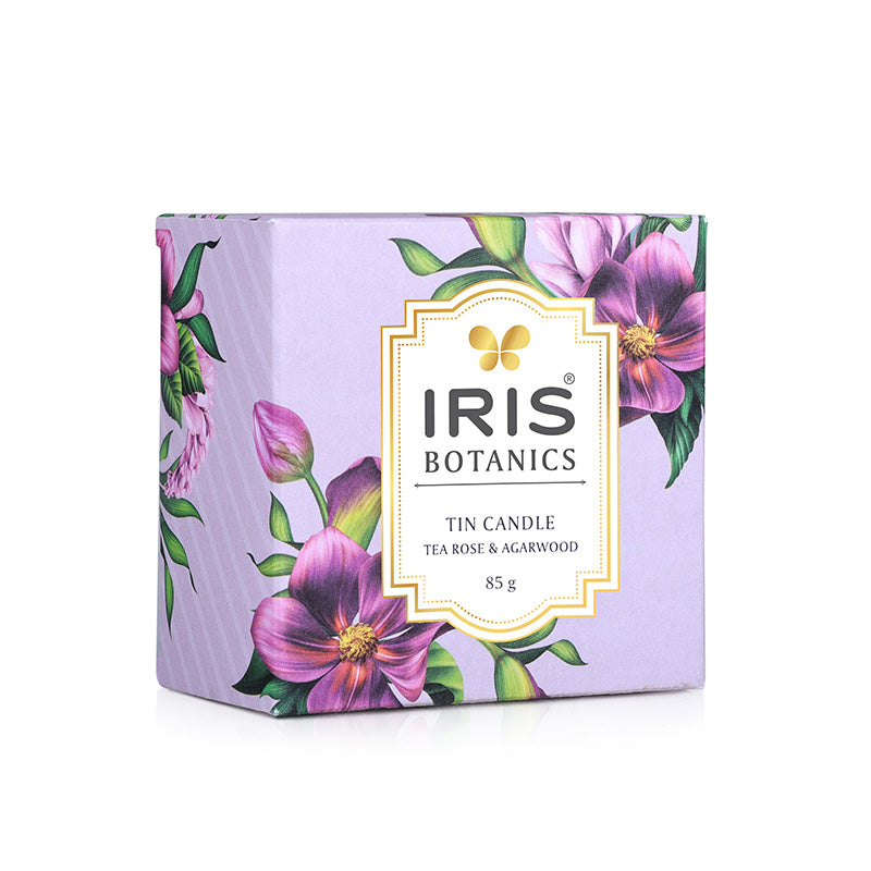 IRIS Botanics Tin Candle (128gm)-Tea Rose & Agarwood