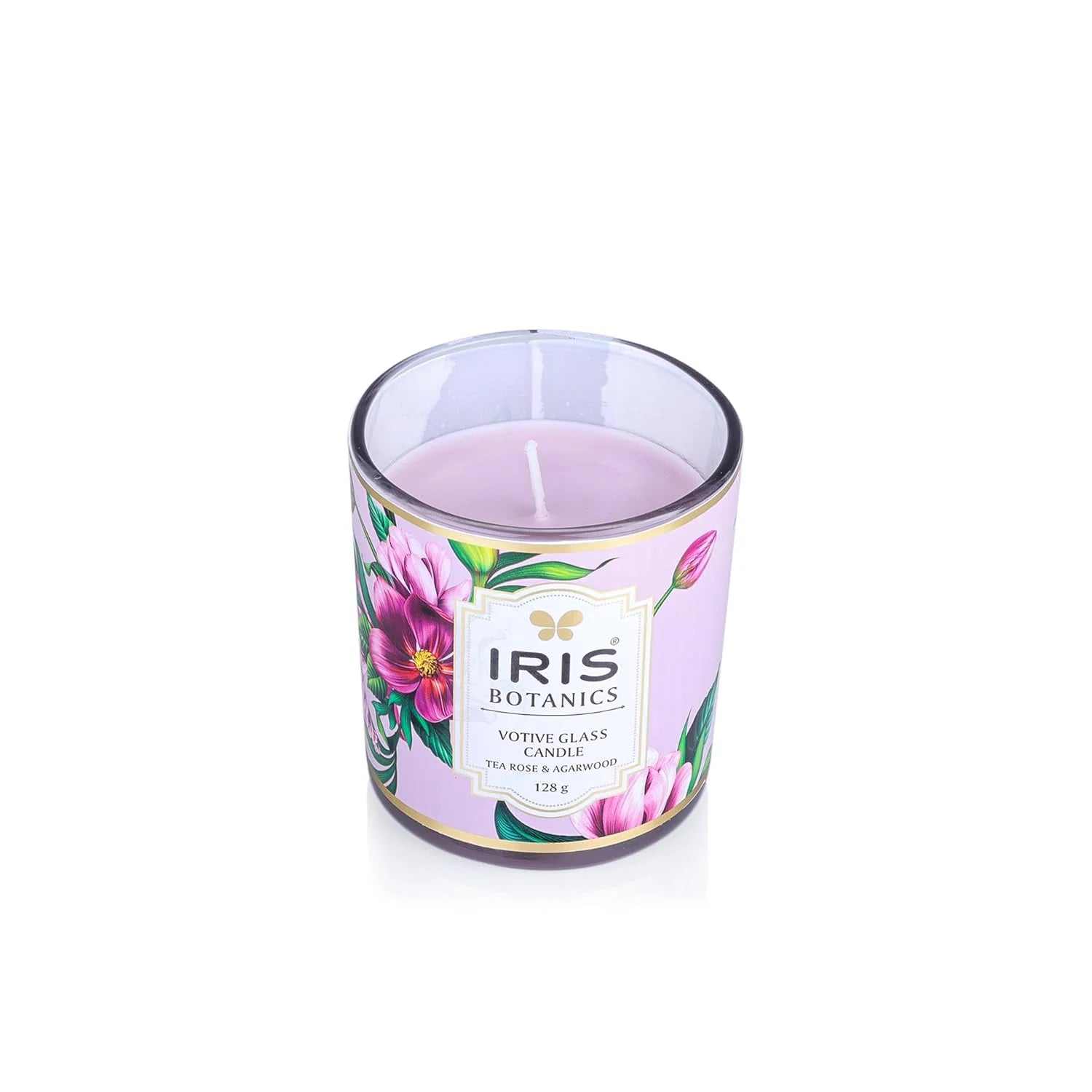 IRIS Botanics Votive Glass Candle (128gm)-Tea Rose & Agarwood