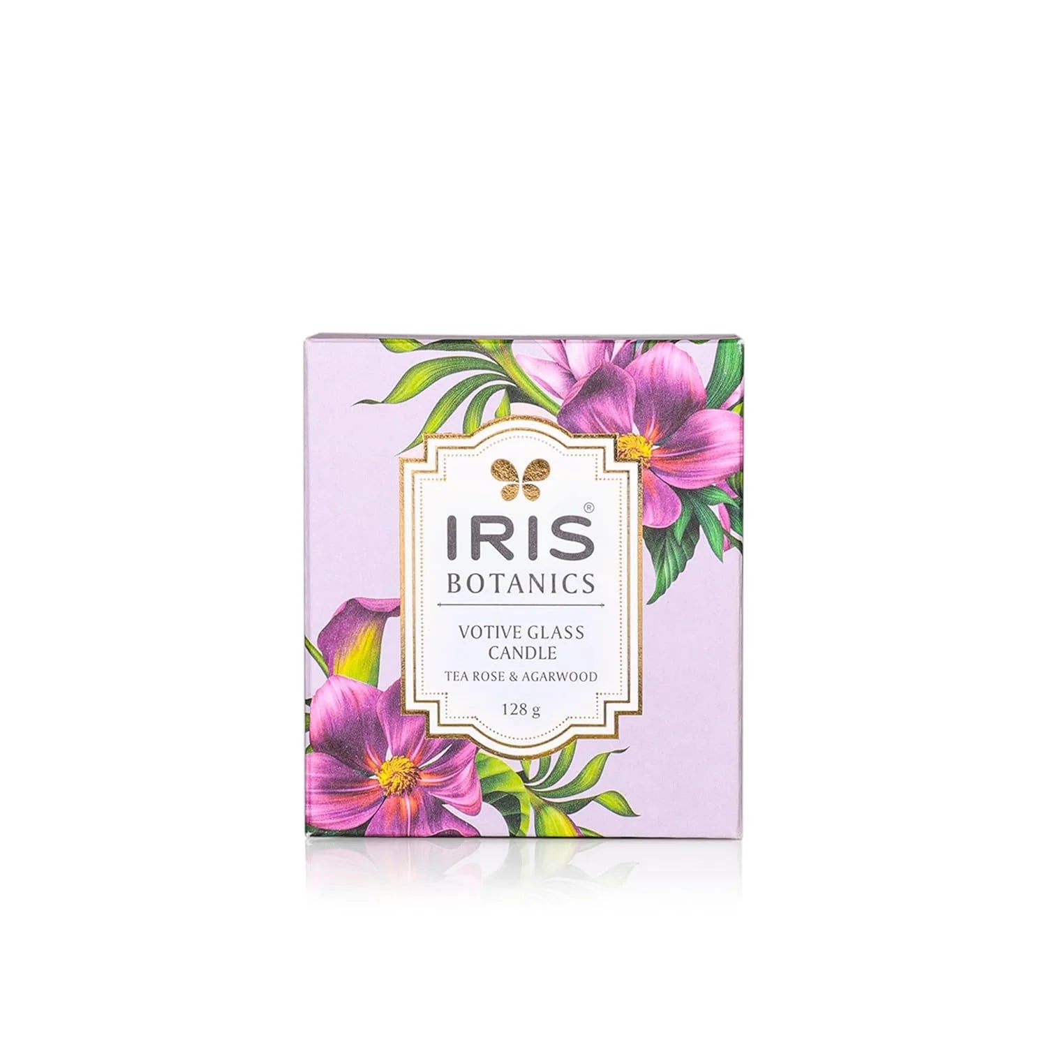 IRIS Botanics Votive Glass Candle (128gm)-Tea Rose & Agarwood