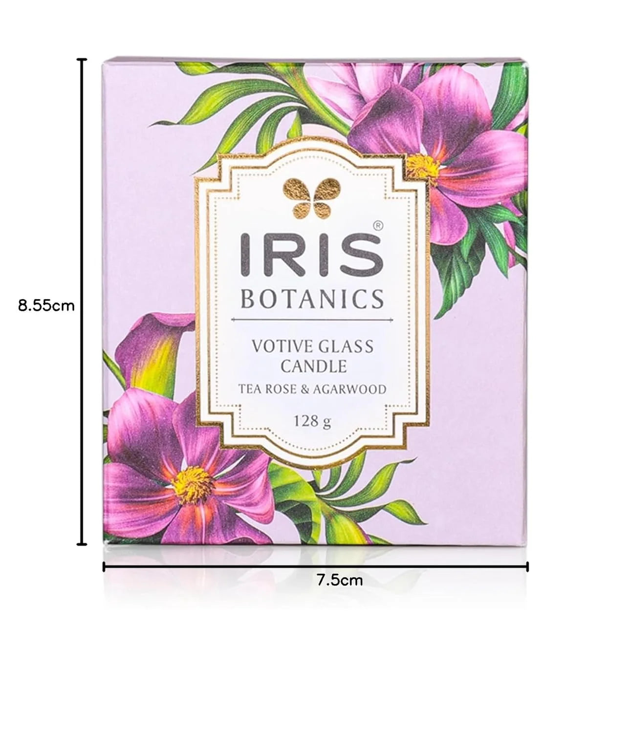 IRIS Botanics Votive Glass Candle (128gm)-Tea Rose & Agarwood