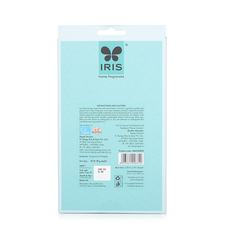IRIS 15 Pack Fragranced Tealights - Cool Blue