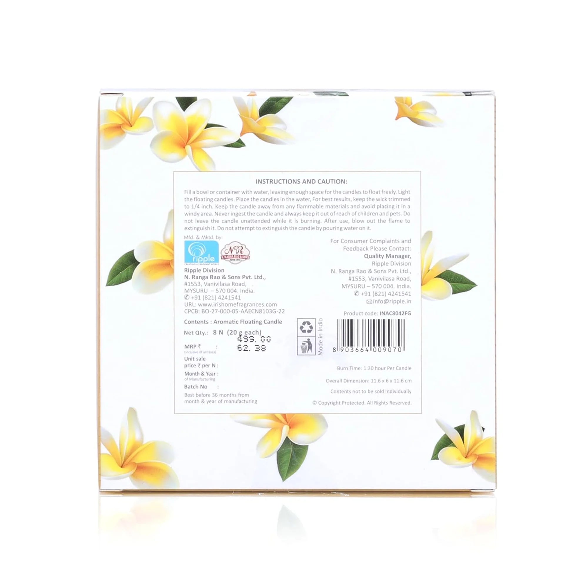 IRIS Frangipani Floater Candle Pack of 8