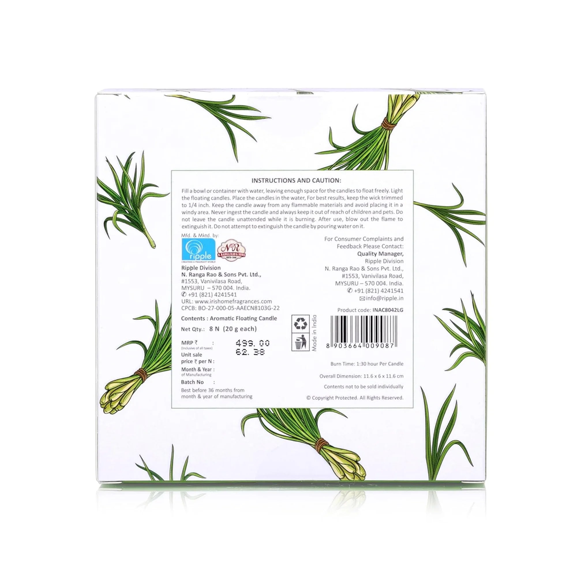 IRIS Lemon Grass Floater Candle Pack of 8