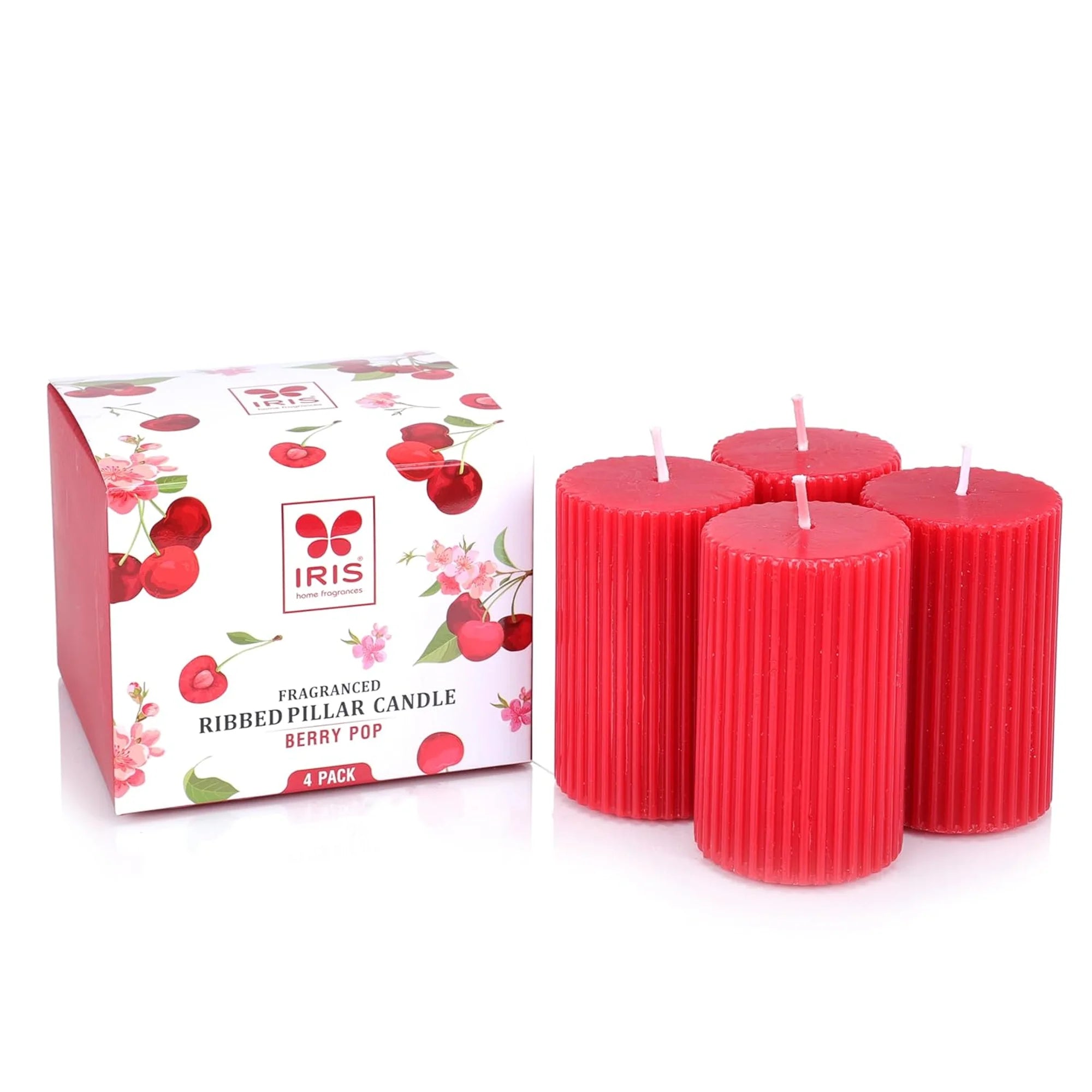 IRIS Berry Pop Fragranced Pillar Candles Pack of 4