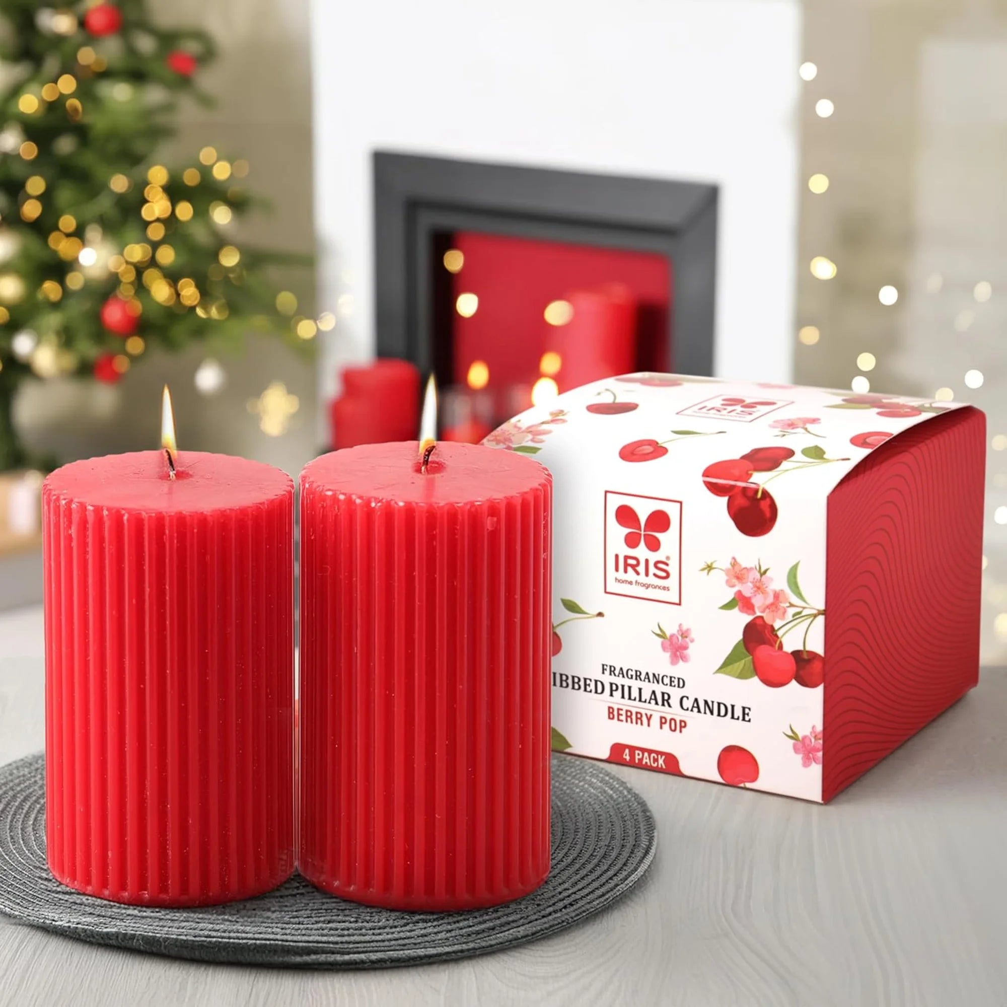 IRIS Berry Pop Fragranced Pillar Candles Pack of 4