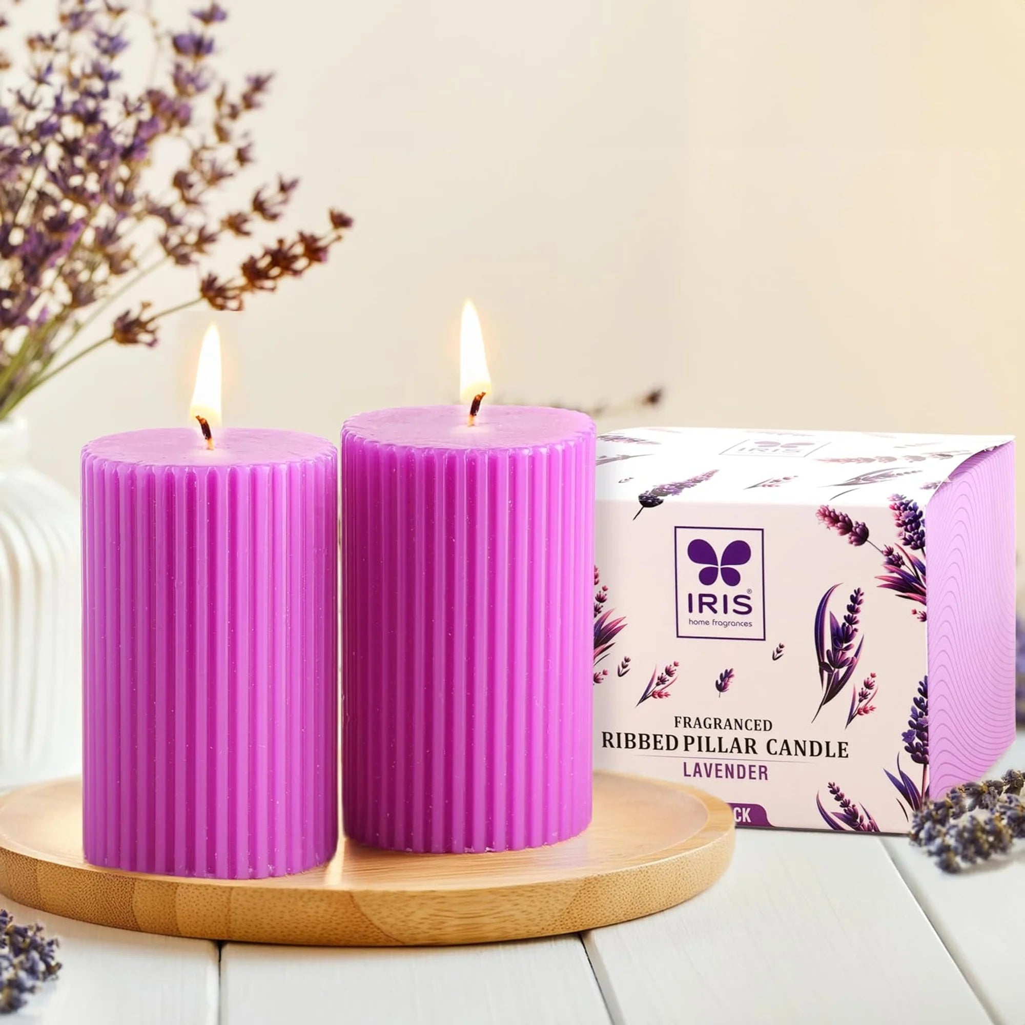 IRIS Lavender Fragranced Pillar Candles Pack of 4