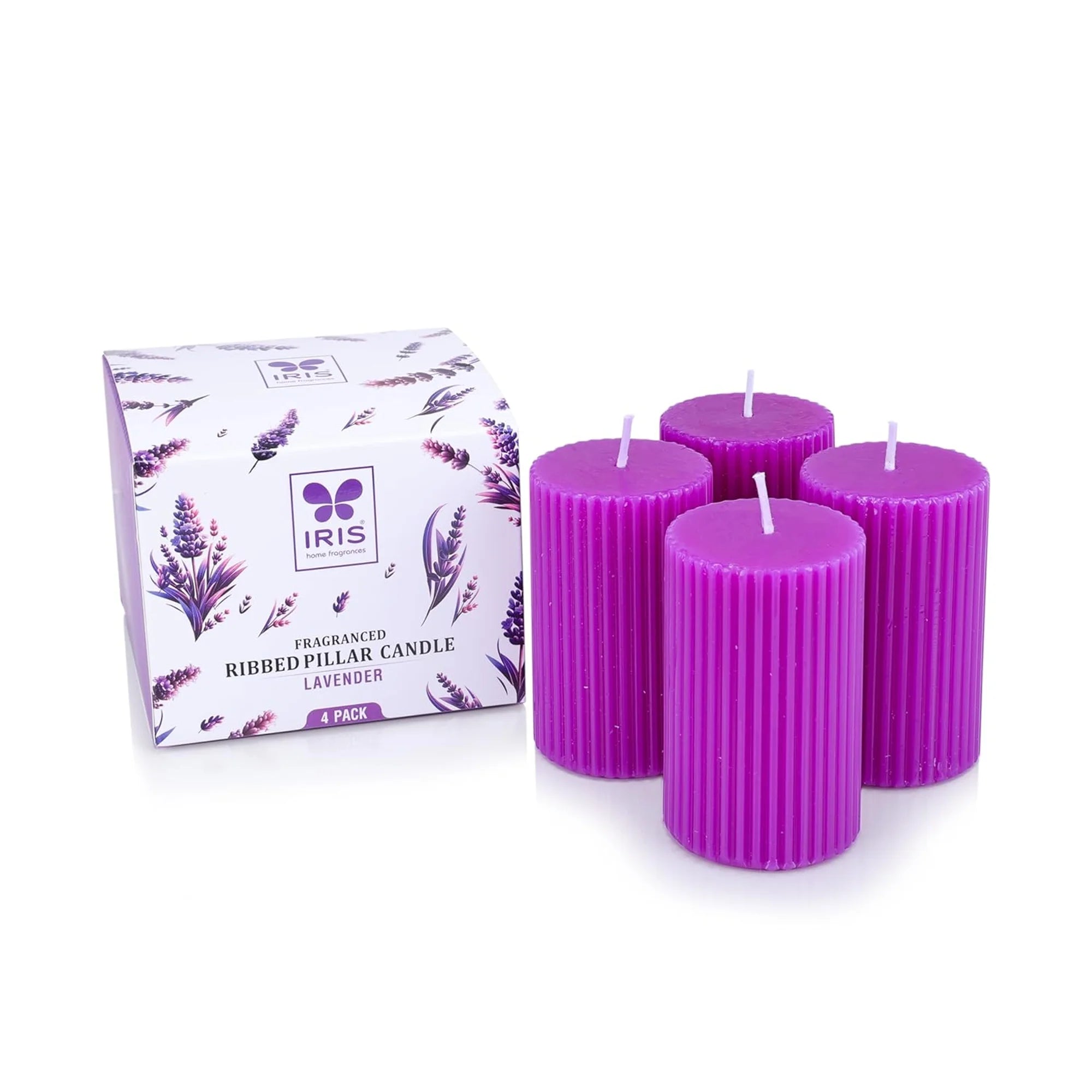 IRIS Lavender Fragranced Pillar Candles Pack of 4