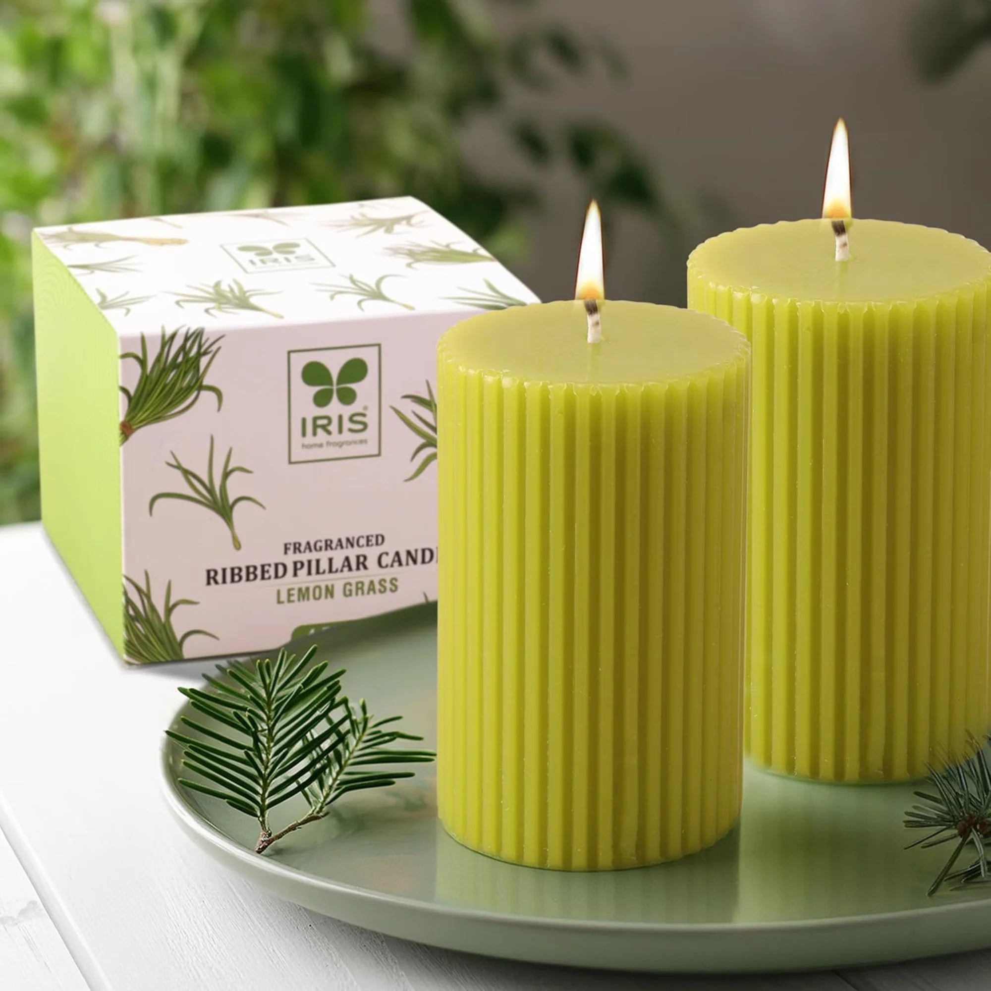 IRIS Lemon Grass Fragranced Pillar Candles Pack of 4