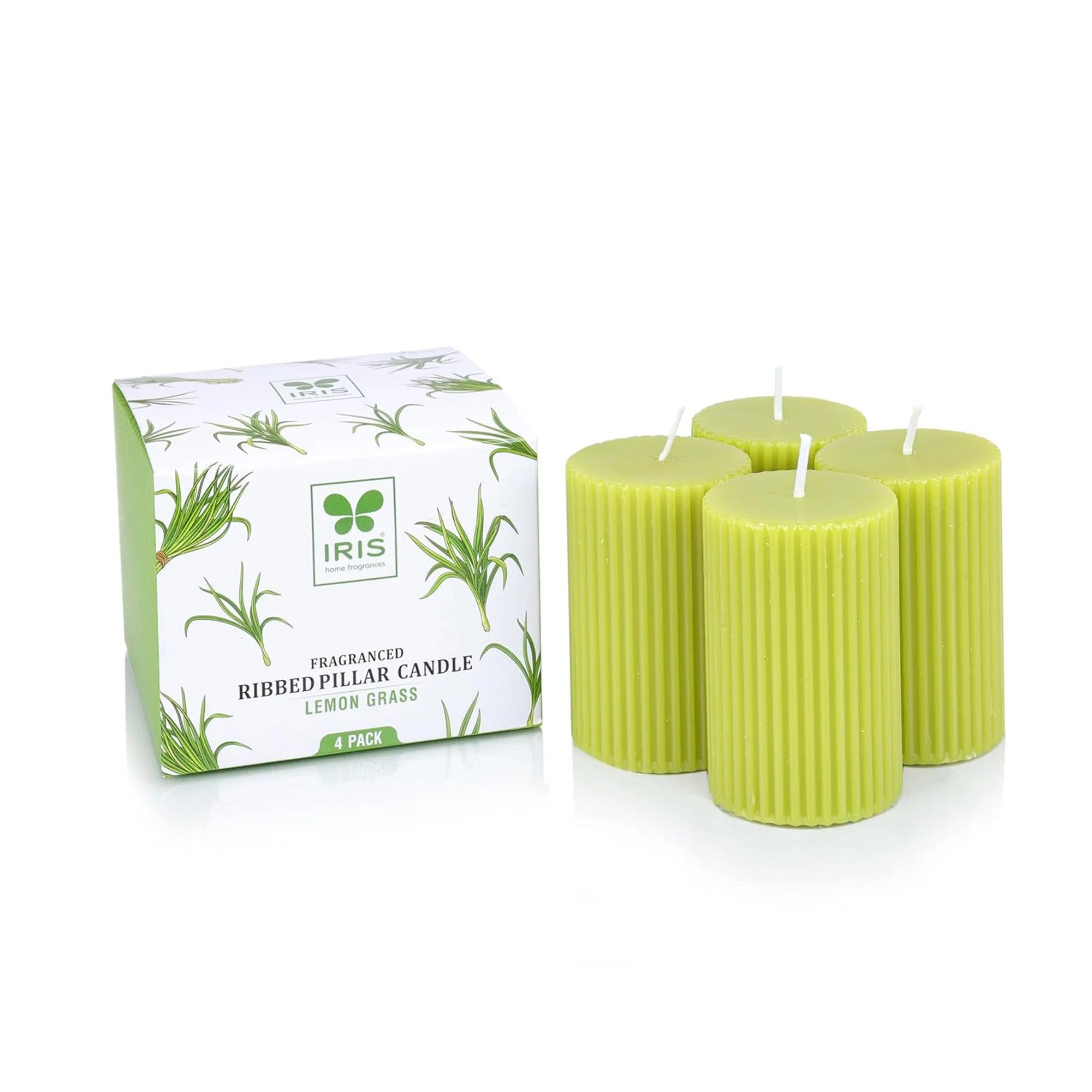 IRIS Lemon Grass Fragranced Pillar Candles Pack of 4