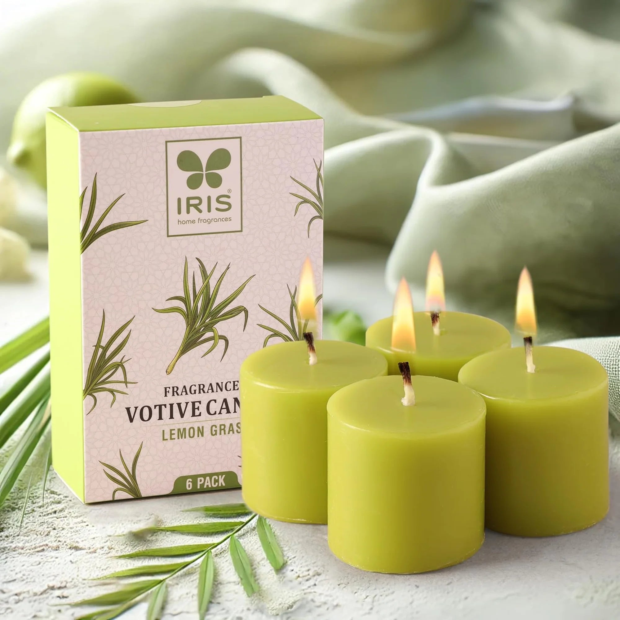 IRIS Lemon Grass Votive Candles Pack of 6