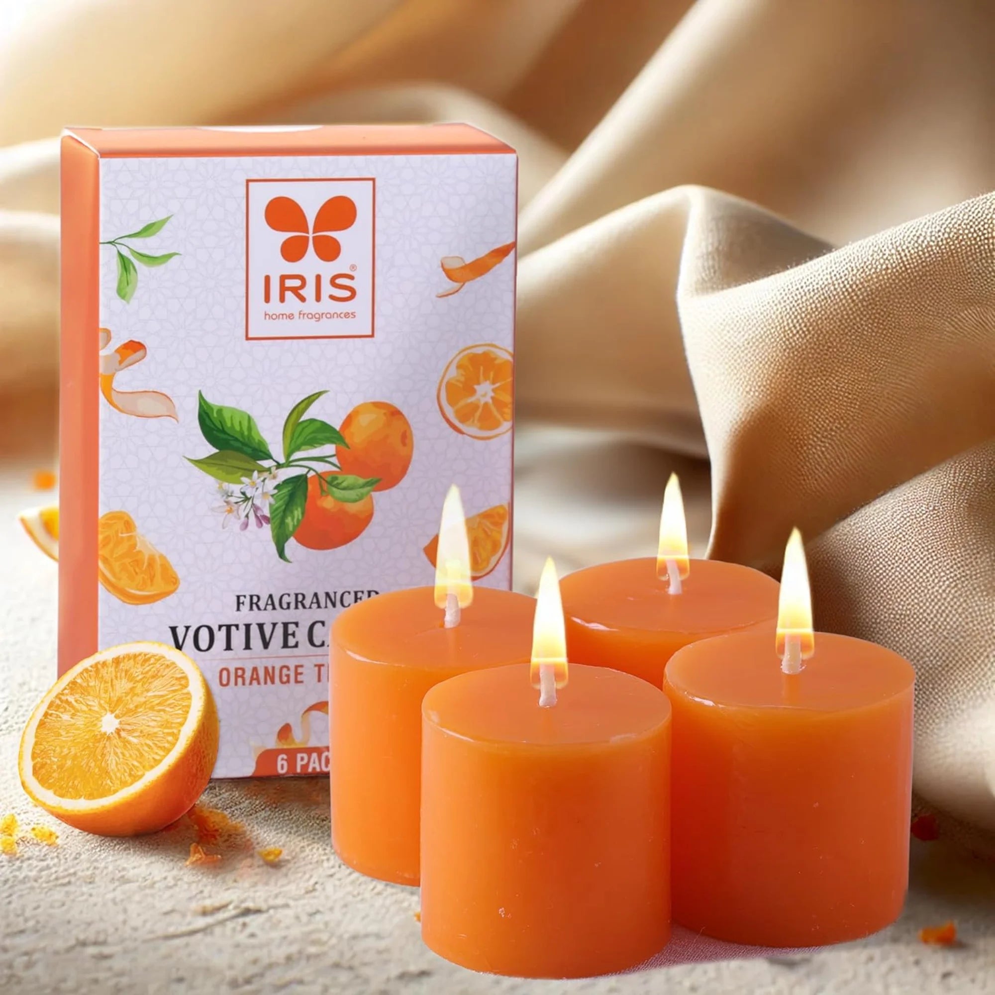 IRIS Orange Truffle Votive Candles Pack of 6