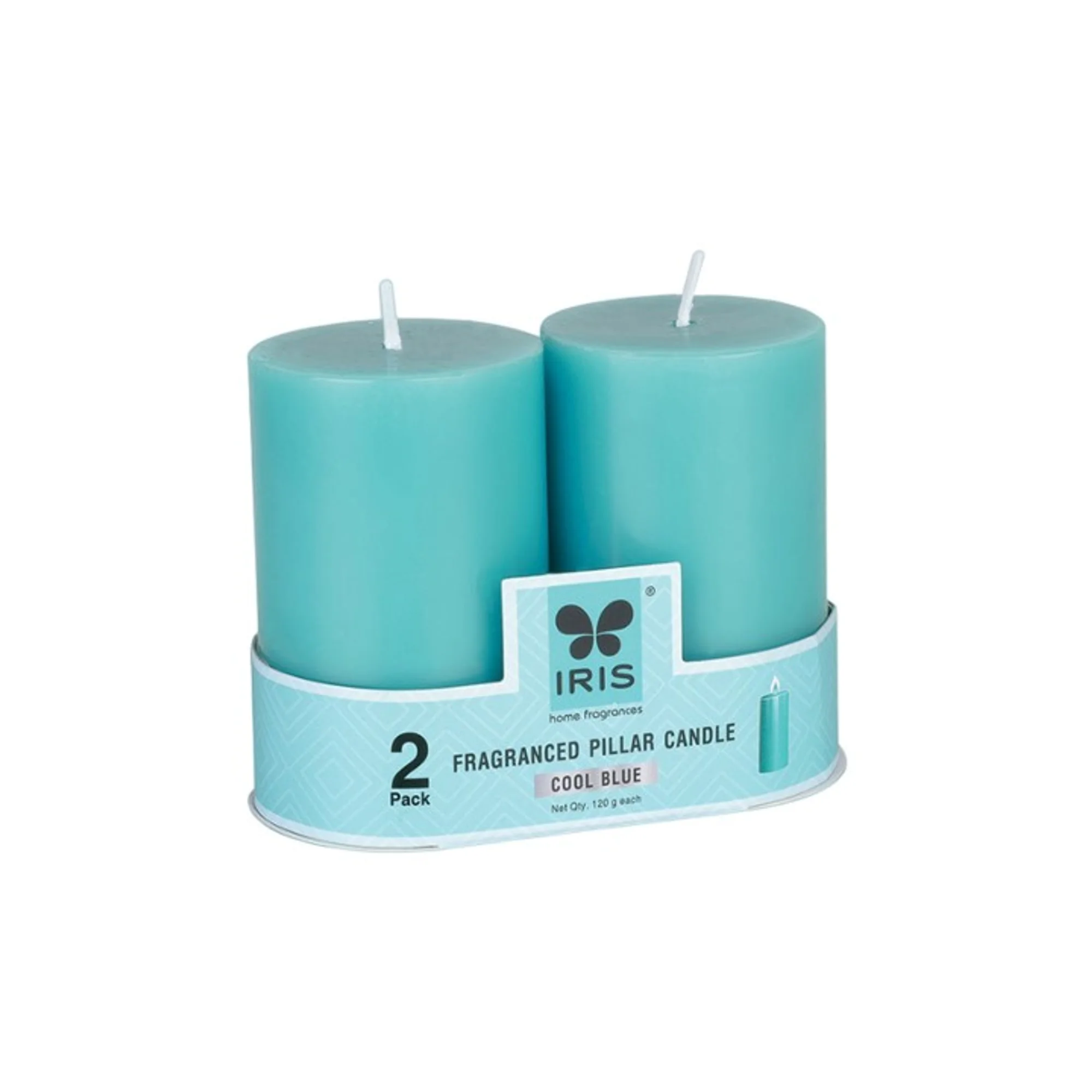 IRIS Cool Blue Fragranced Pillar Candles - Set of 2