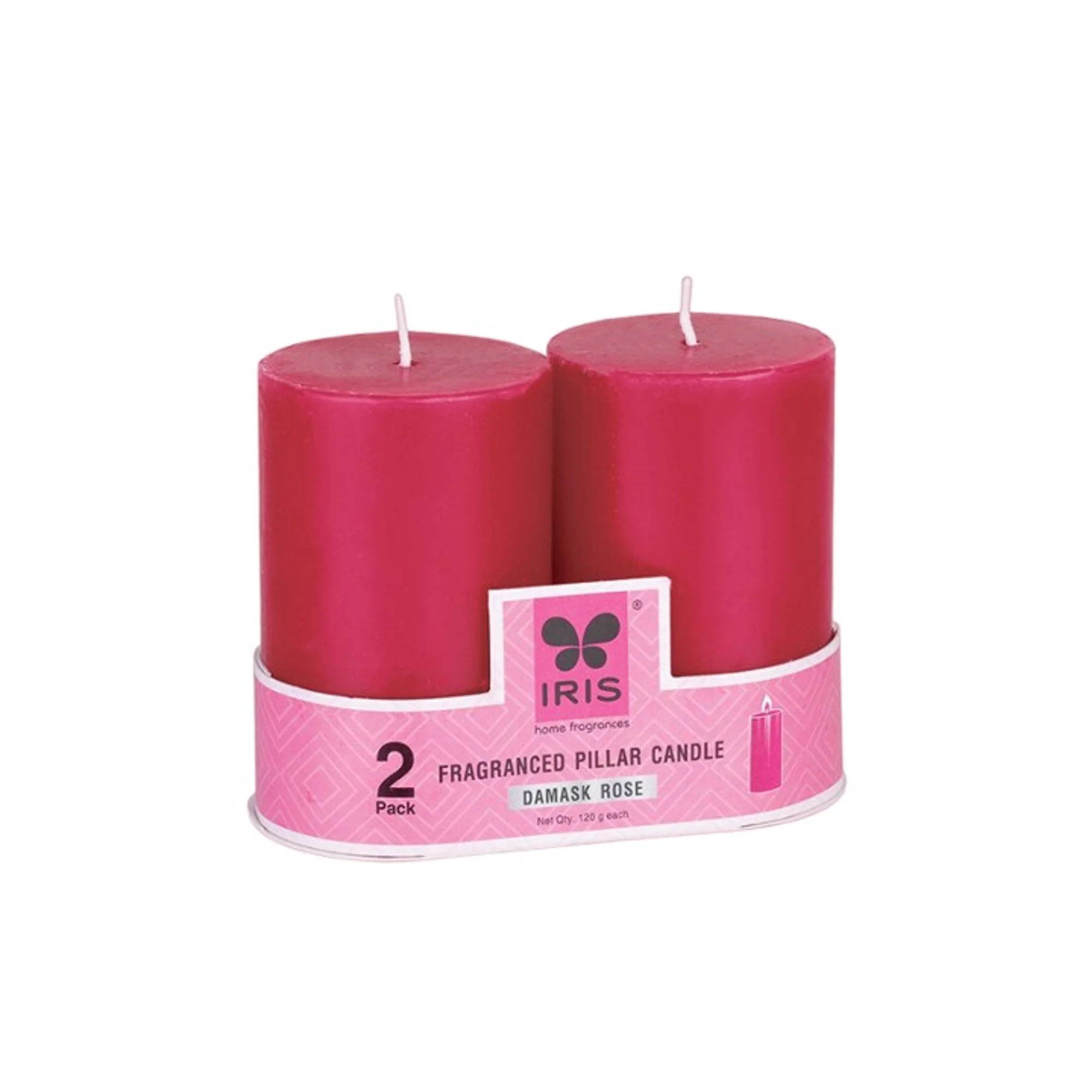 IRIS Damask Rose Fragranced Pillar Candles - Set of 2