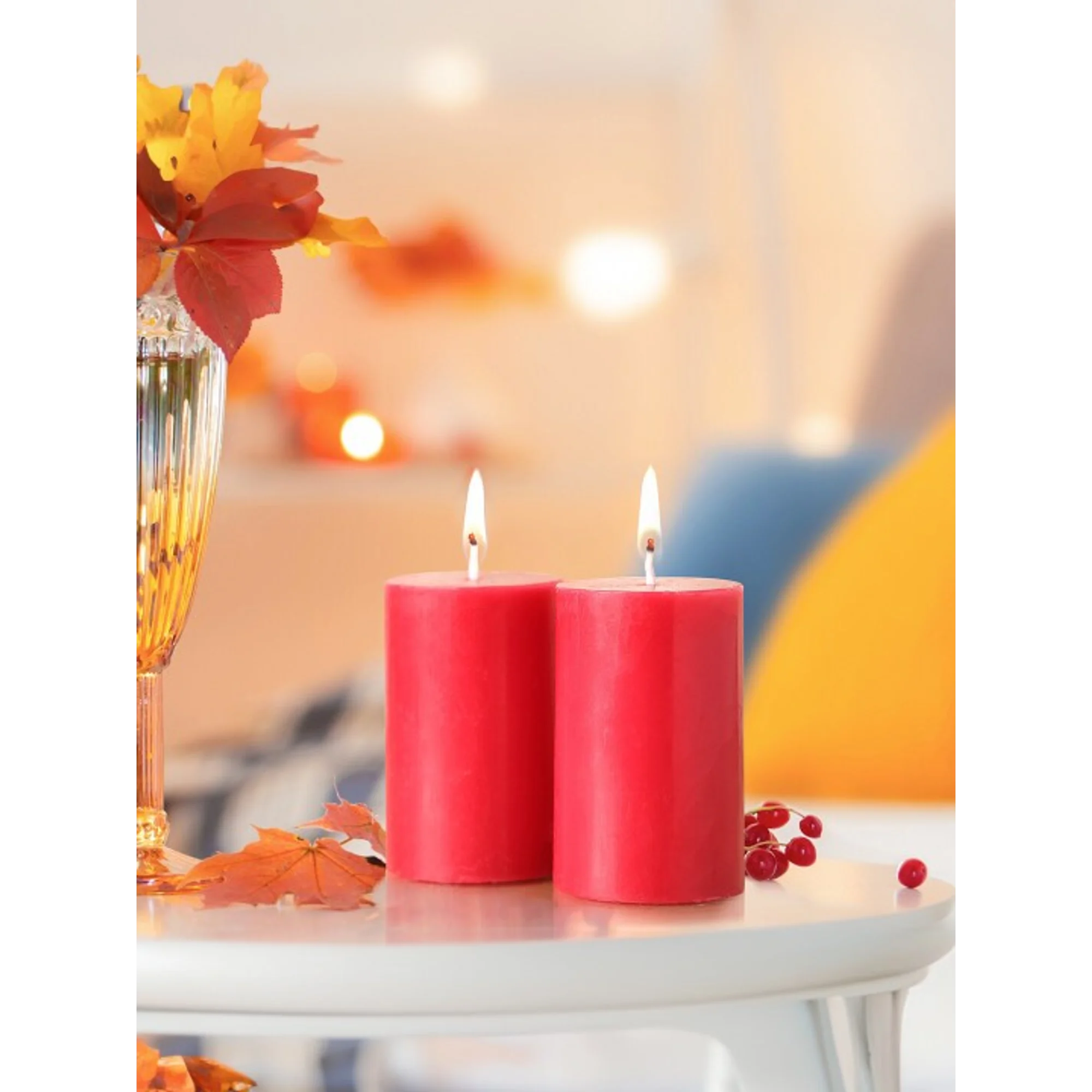 IRIS Damask Rose Fragranced Pillar Candles - Set of 2