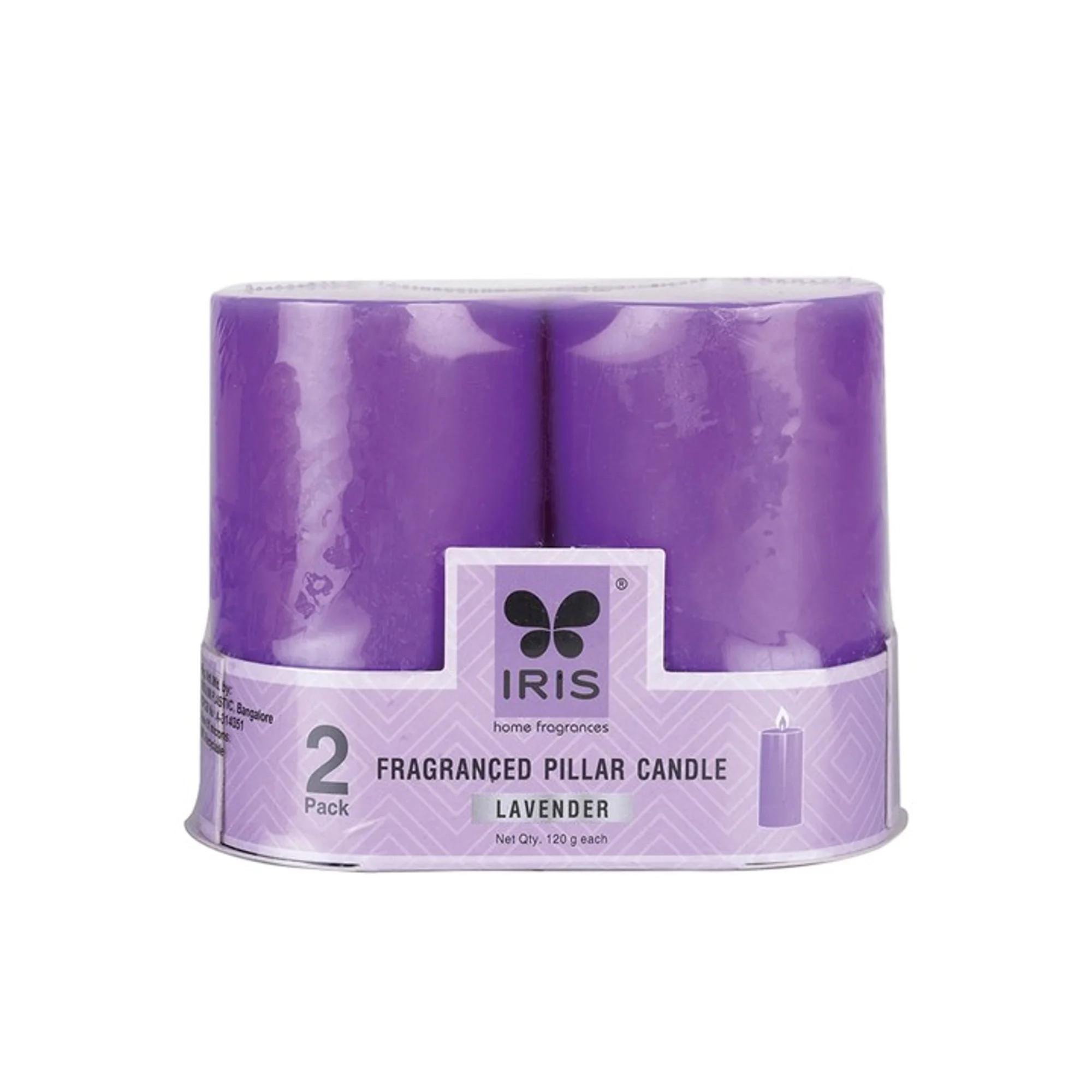 IRIS Lavender Fragranced Pillar Candles - Set of 2