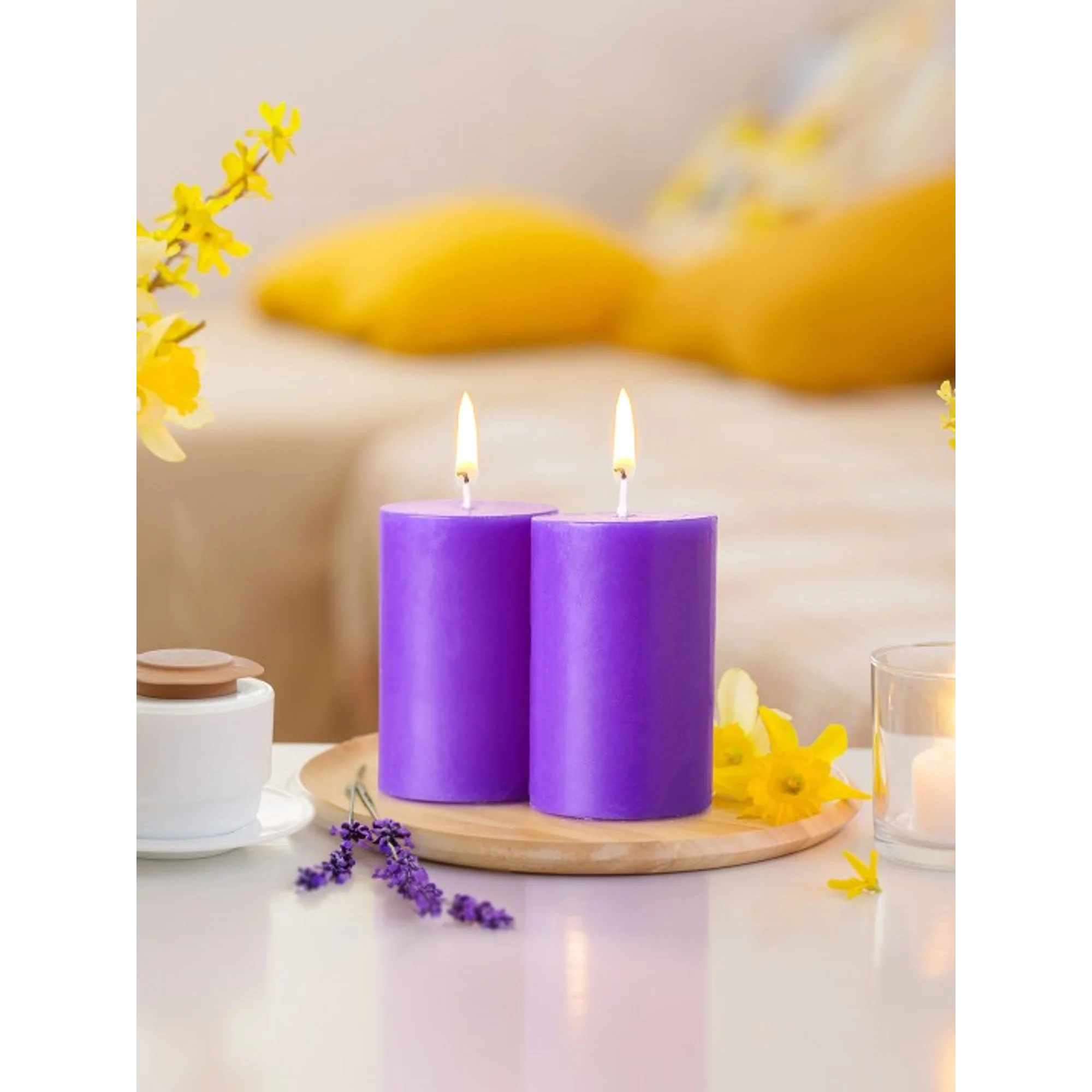 IRIS Lavender Fragranced Pillar Candles - Set of 2