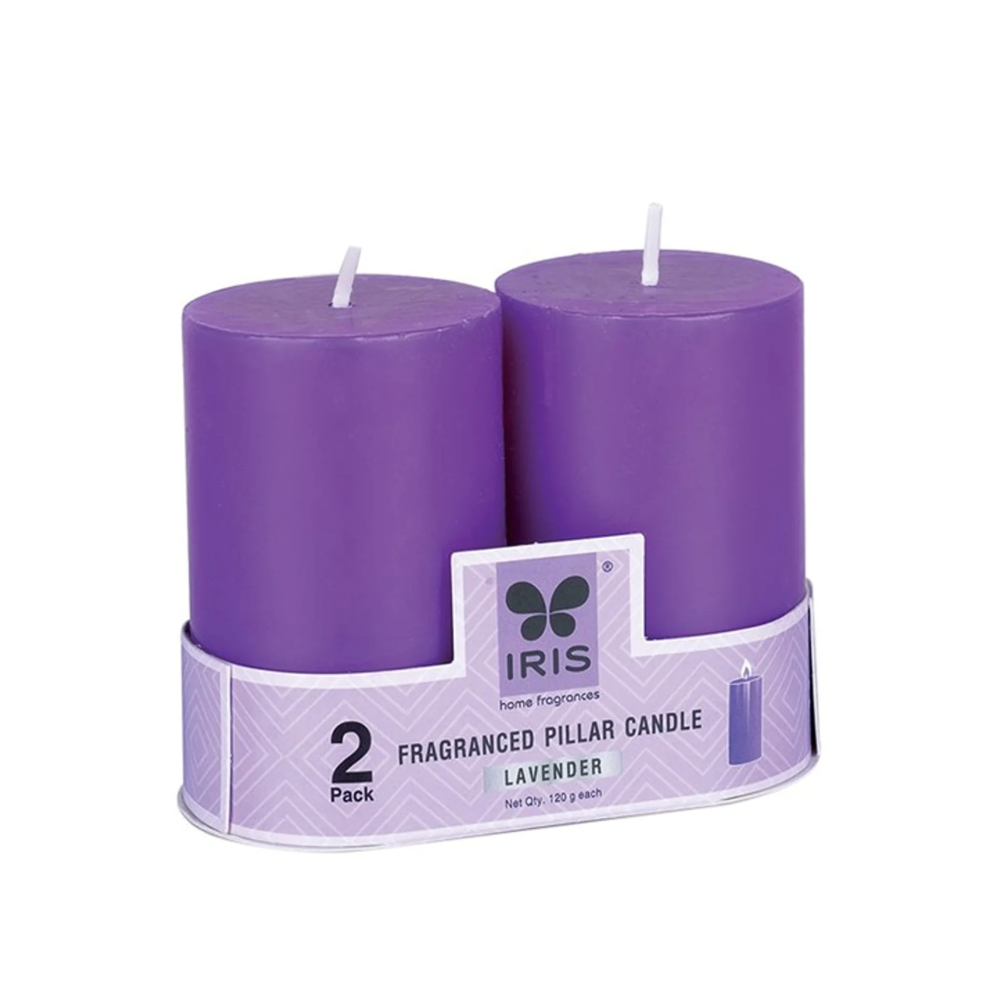 IRIS Lavender Fragranced Pillar Candles - Set of 2