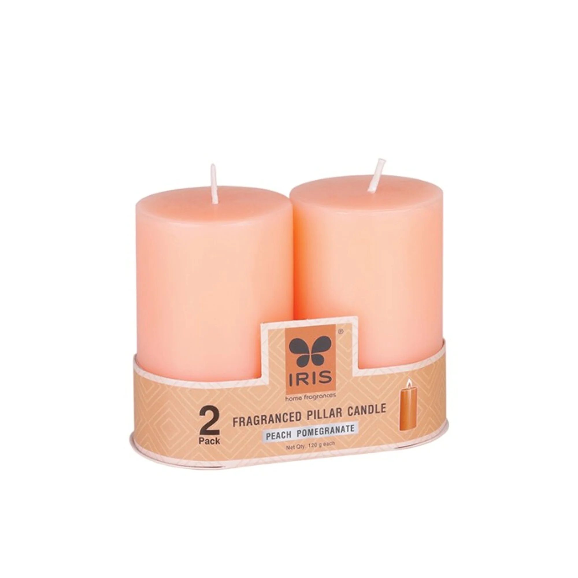 IRIS Peach Pomegranate Fragranced Pillar Candles - Set of 2