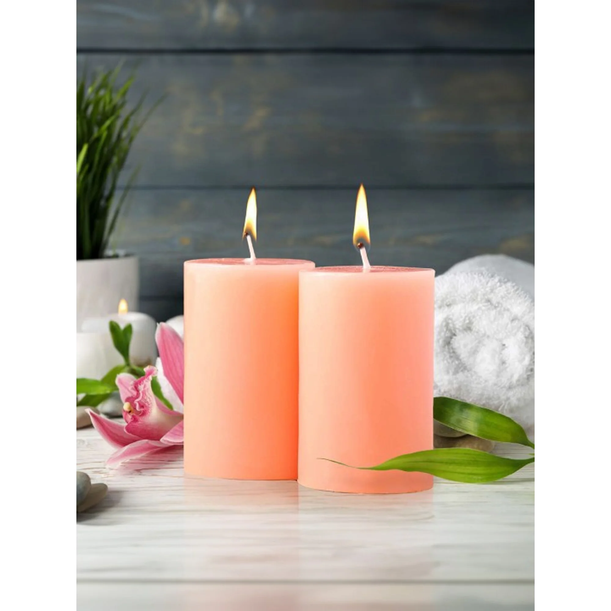 IRIS Peach Pomegranate Fragranced Pillar Candles - Set of 2