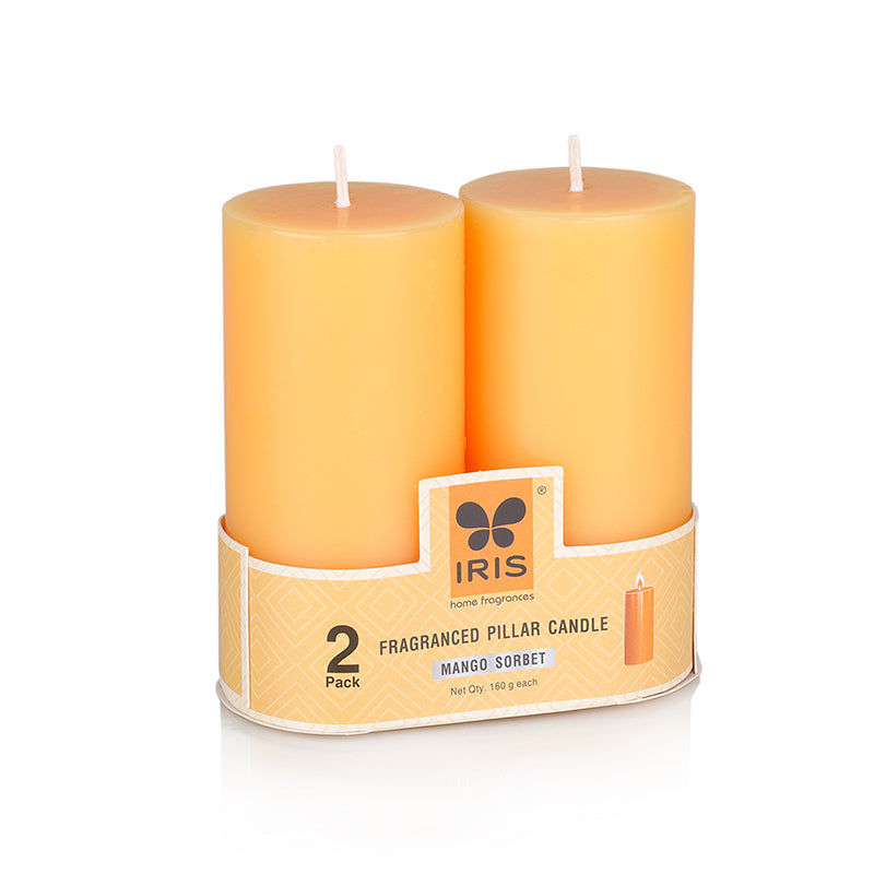 IRIS Set of 2 Fragranced Pillar Candle - Mango Sorbet
