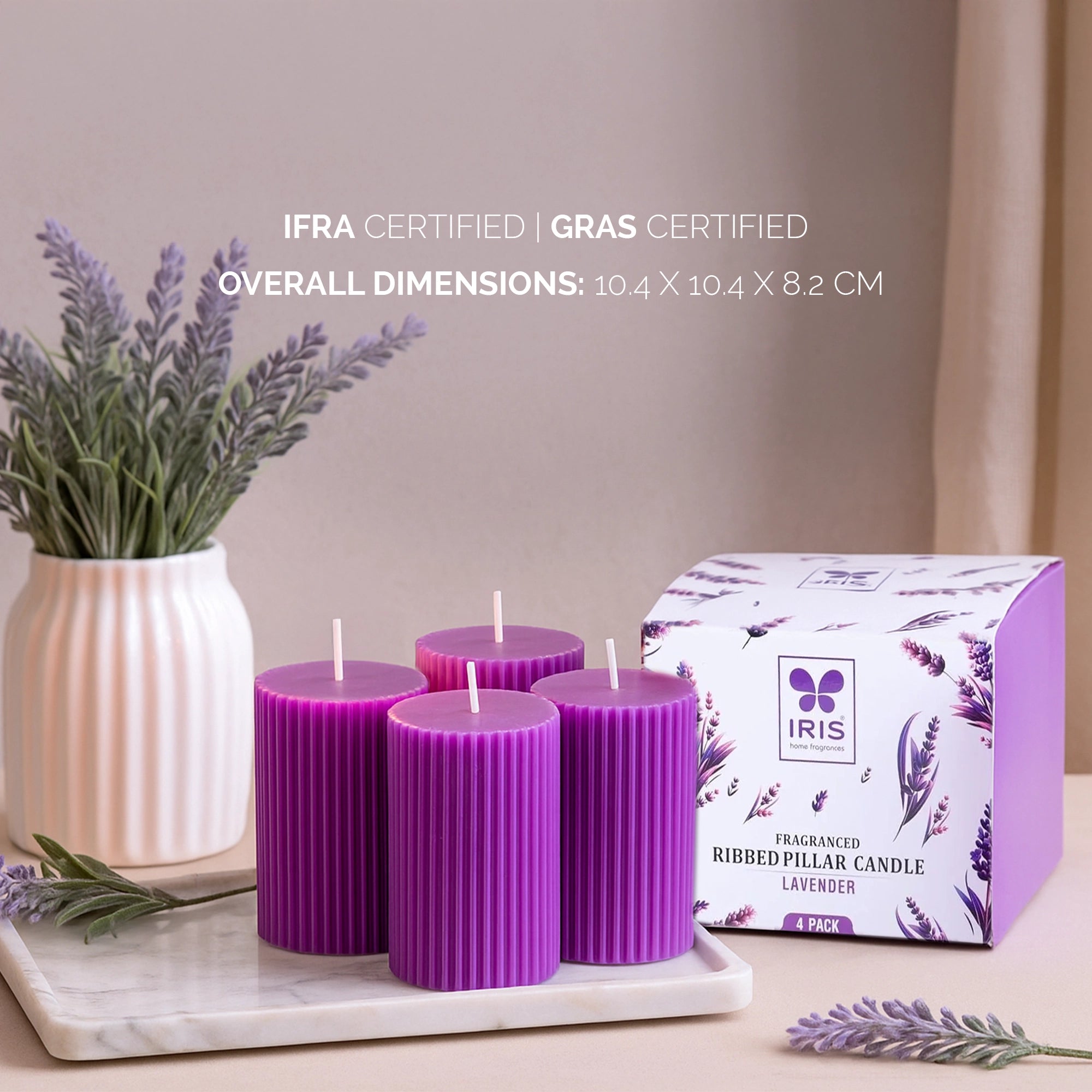 IRIS Lavender Fragranced Pillar Candles Pack of 4