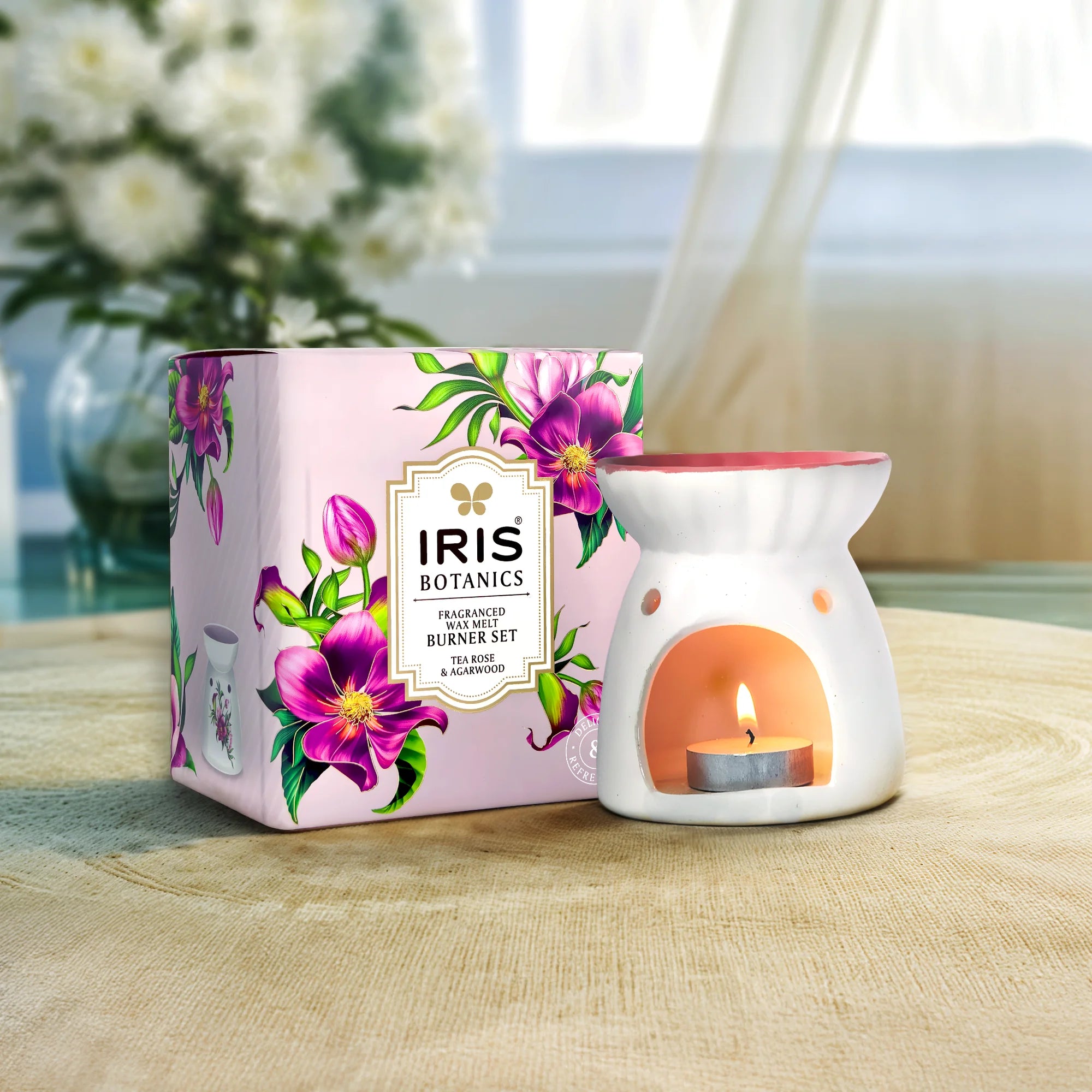 IRIS Botanics Fragranced Wax Melt Burner Set - Tea Rose & Agarwood