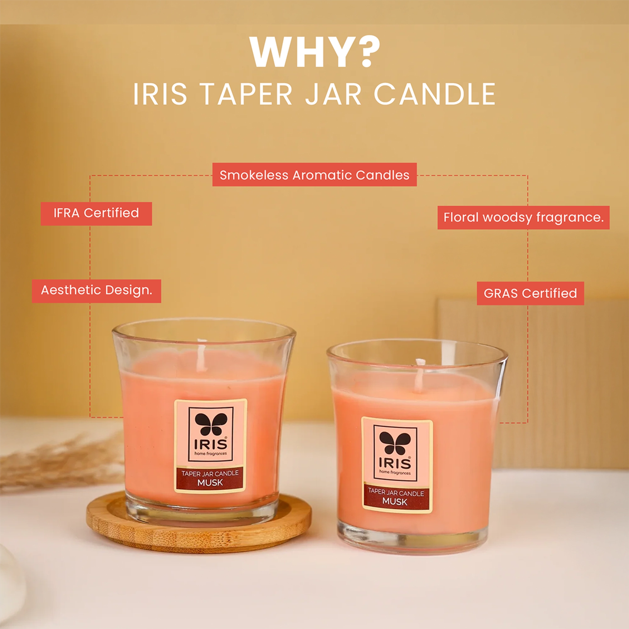 IRIS Musk Elixir Taper Jar Candle Pack of 2