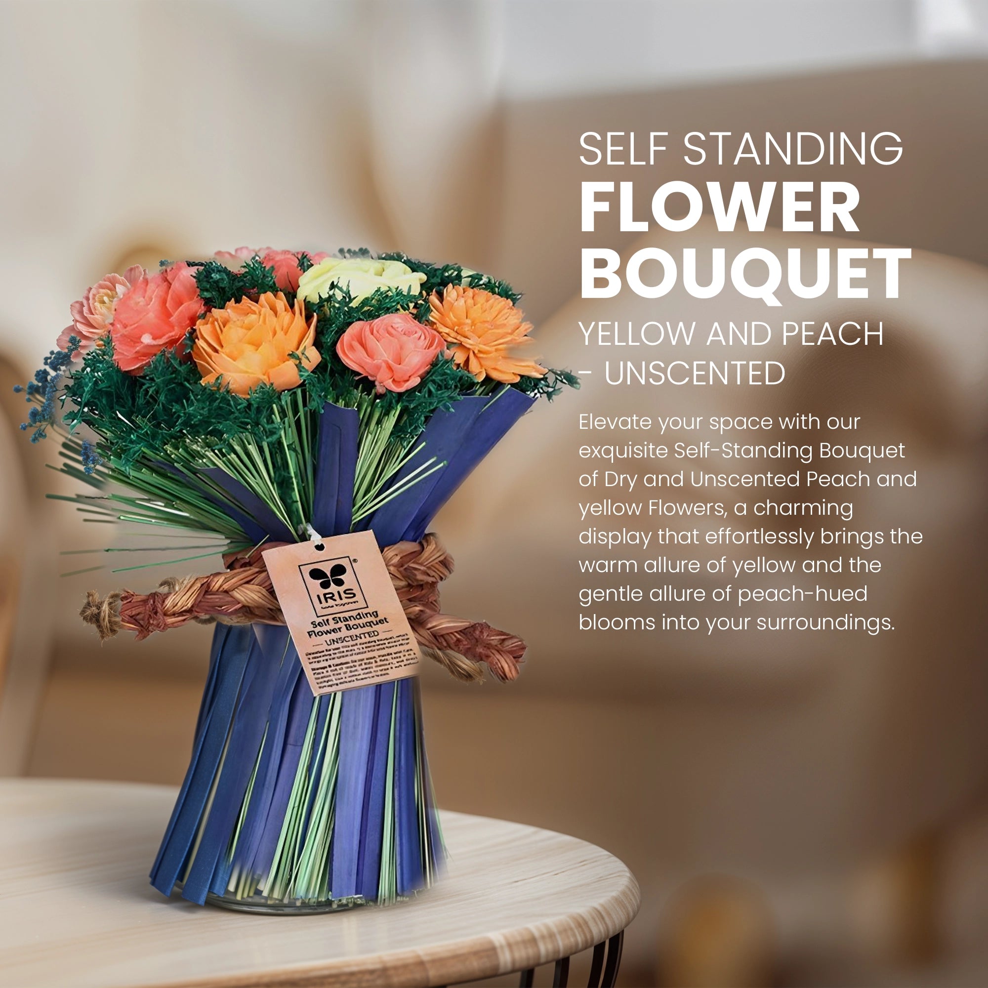 Self Standing Flower Bouquet- Yellow and Peach - Unscented