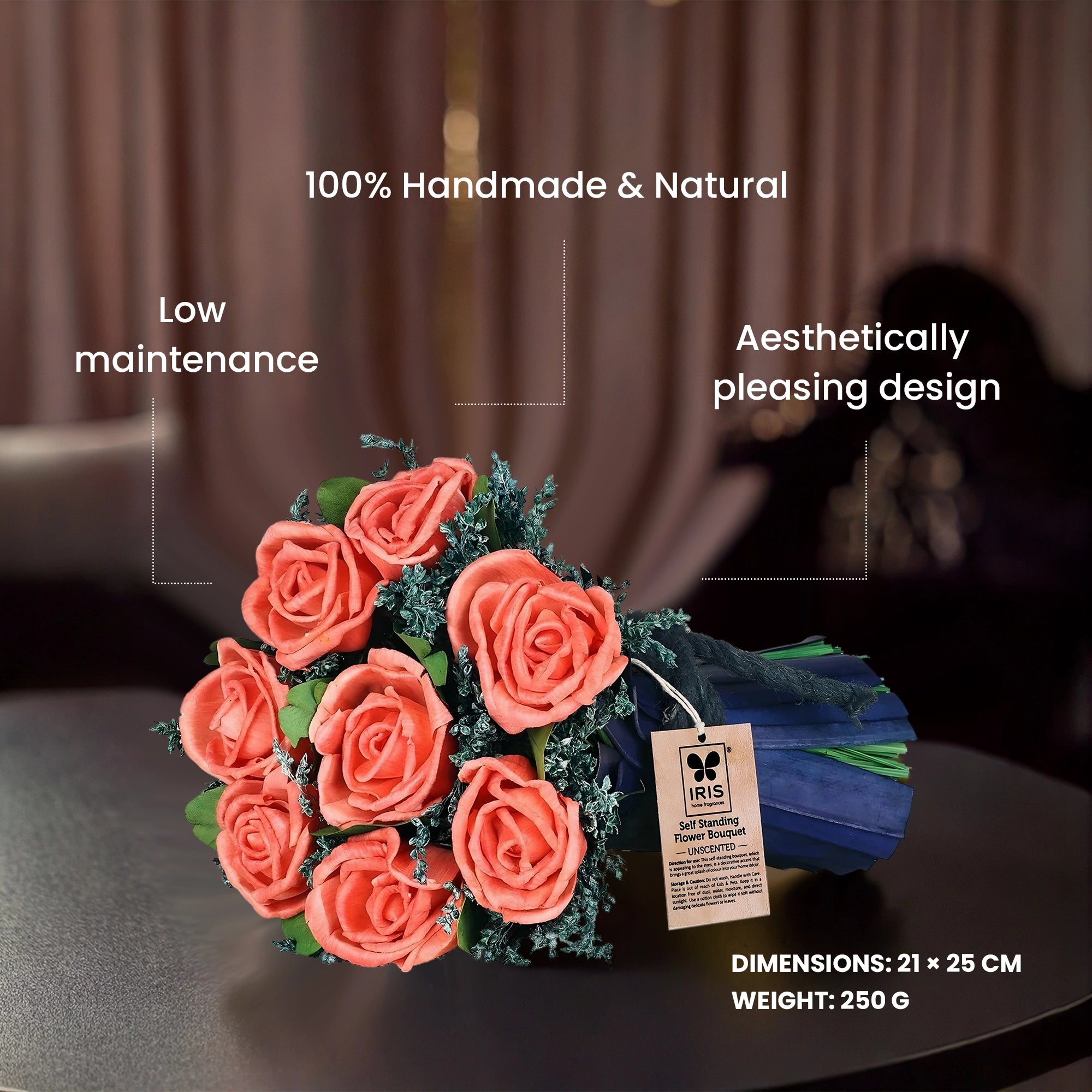 Unscented Self-Standing Peach Flower Bouquet
