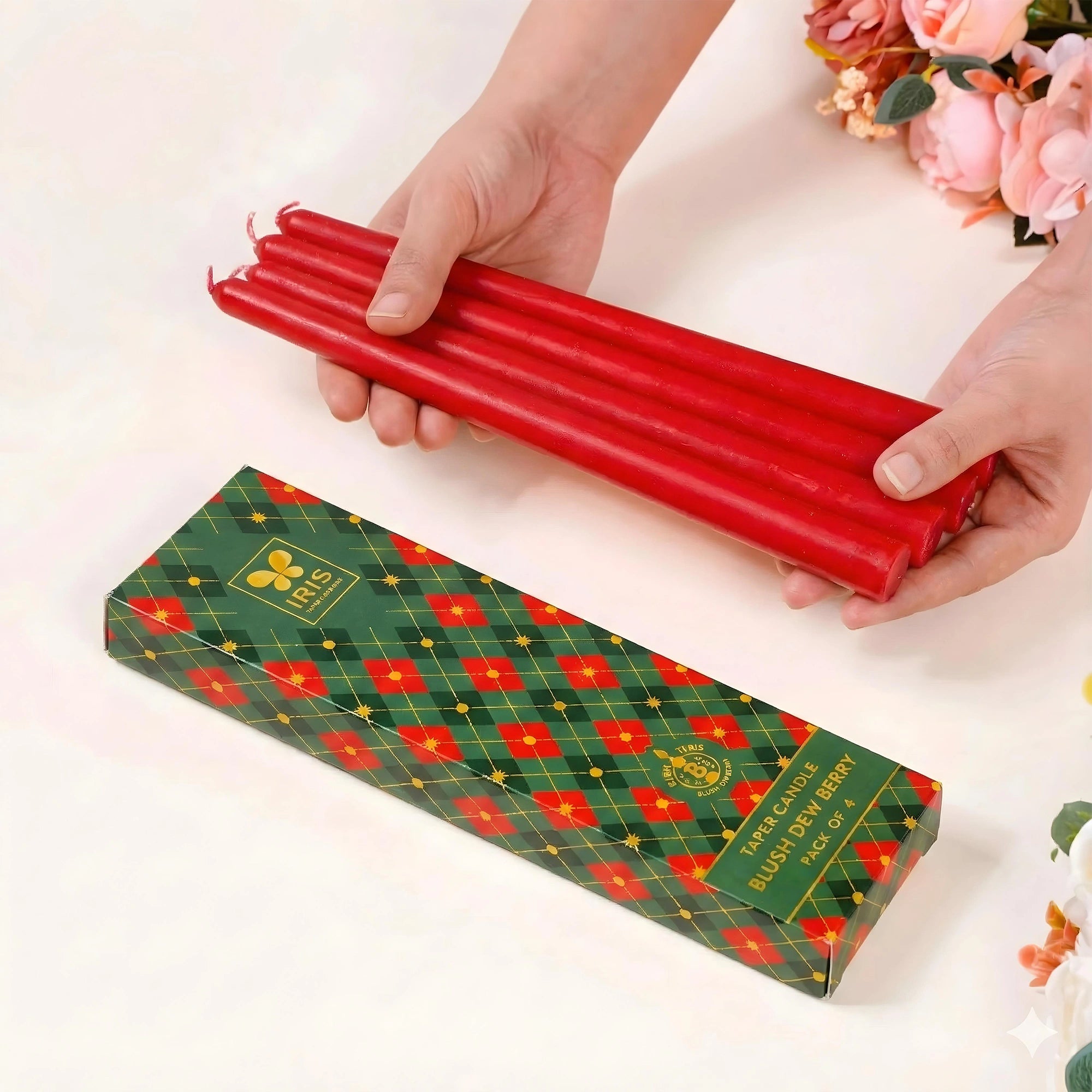 IRIS Berry Fragranced Taper Candles | Pack of 4 | 8Hrs Burning Time | 10 Inch