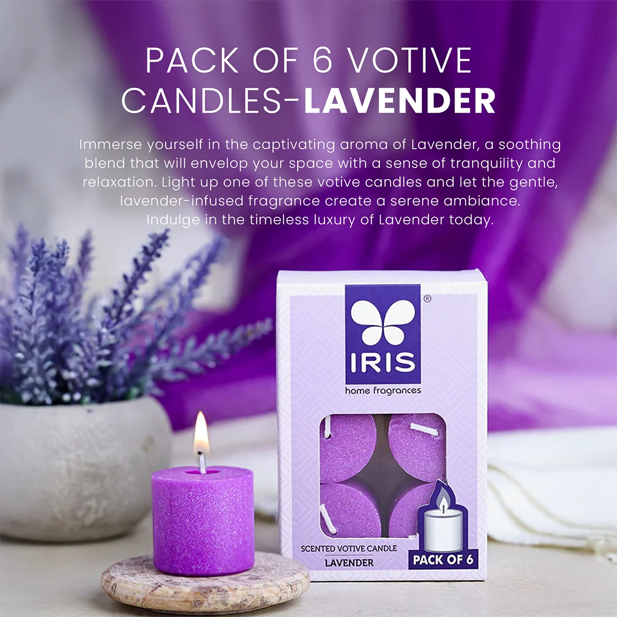 IRIS Lavender Votive Candles | Pack of 6